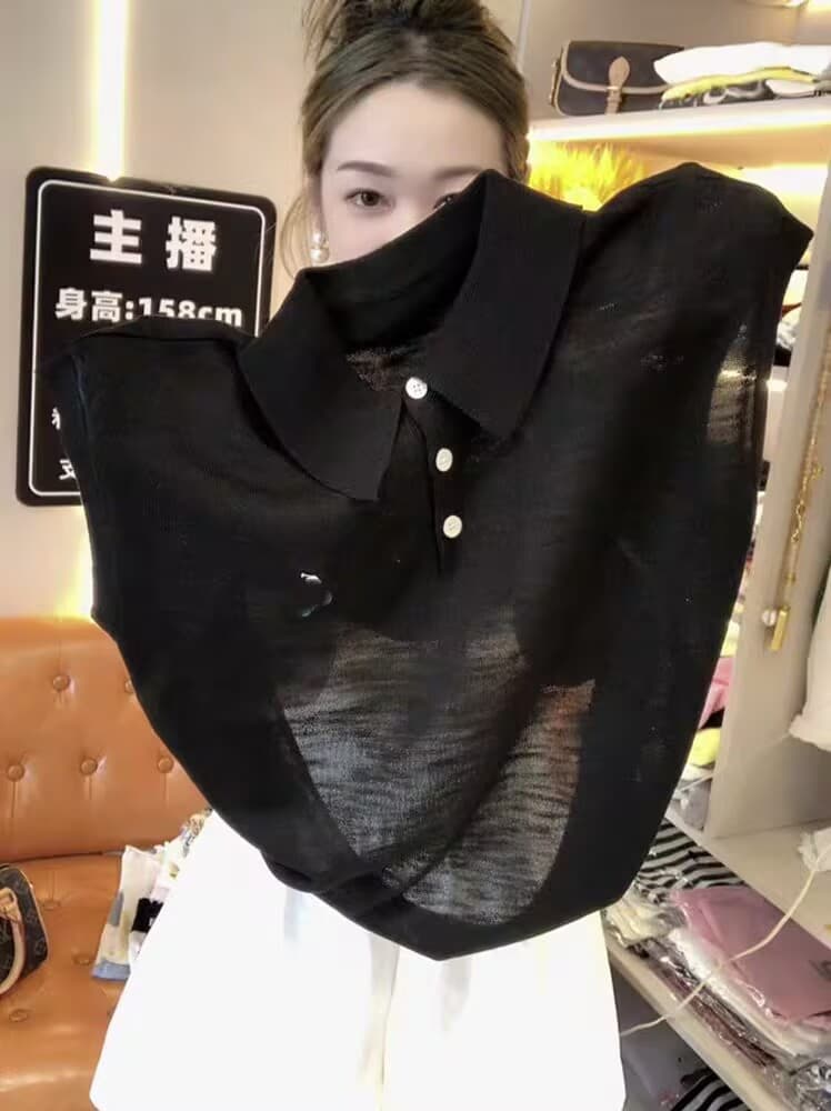 한 부서 미니멀리즘 캐주얼 출퇴근 착용 가져 가라. 검정색 맨위 여성 2 여름 패션 자수 POLO 칼라 니트 스웨터 트렌디 상세 이미지 1