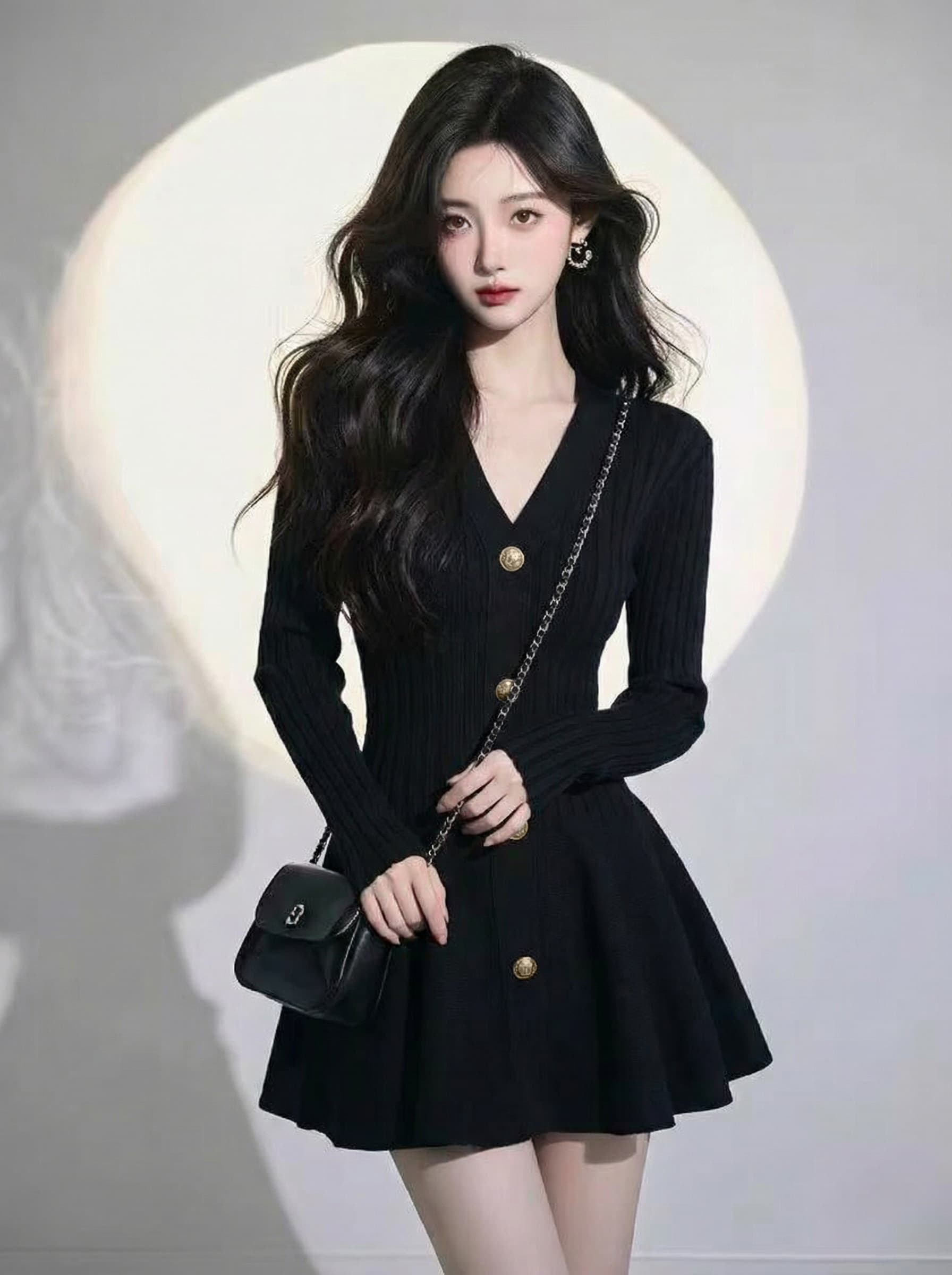 작은 키 프랑스식 허리 수축 품격 검정색 꽃밭 V넥 드레스 2025 이른 봄 새로운 미니 스커트 치마 여성 의류 상세 이미지 2