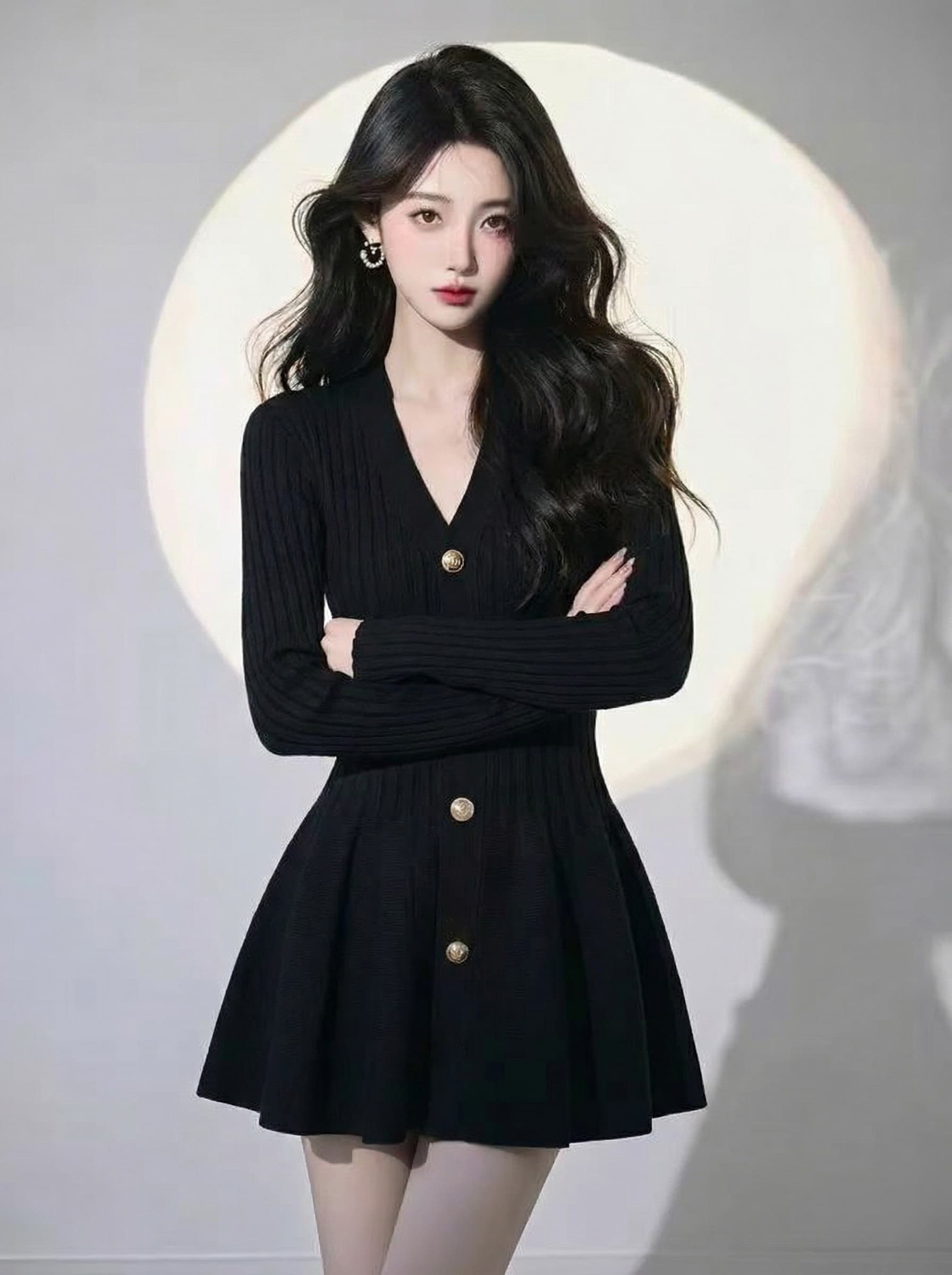 작은 키 프랑스식 허리 수축 품격 검정색 꽃밭 V넥 드레스 2025 이른 봄 새로운 미니 스커트 치마 여성 의류 상세 이미지 4