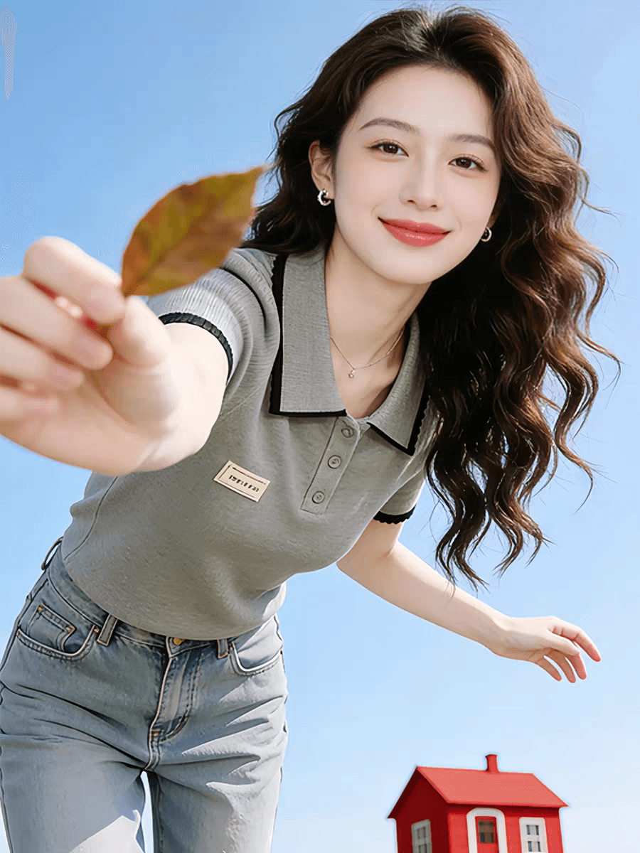 한 부서 학원 스타일 배색 폴로 칼라 반팔 얇은 스타일 니트 스웨터 여성 여름 슬림해 보이는 고급 센스 맨위 이미지 3