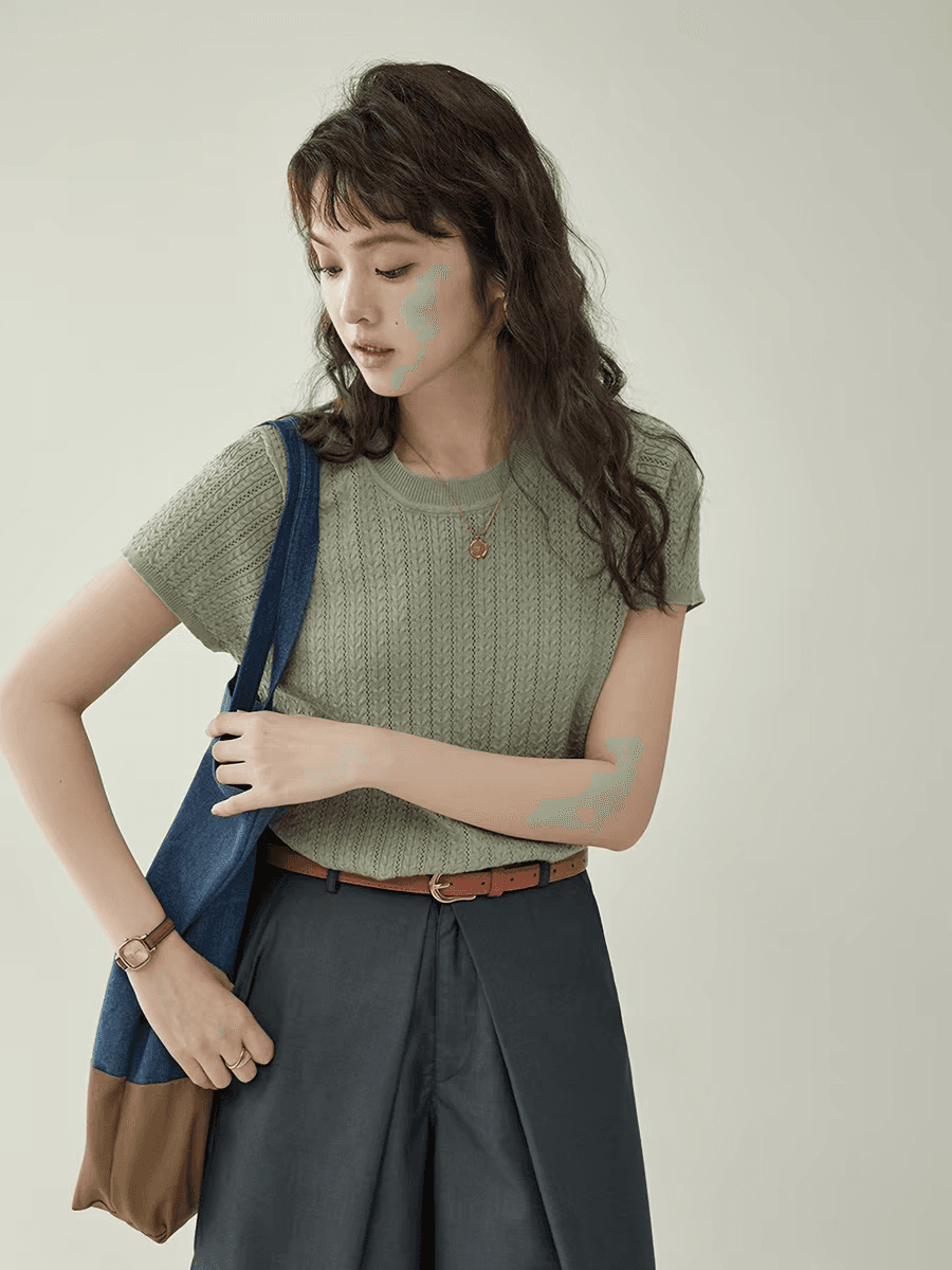여름 새로운 라운드 넥 싱글 줄 버튼 패션 자수 만화 연령 감소 아마 얼음 실크 니트 조끼 여자 조끼 상세 이미지 3