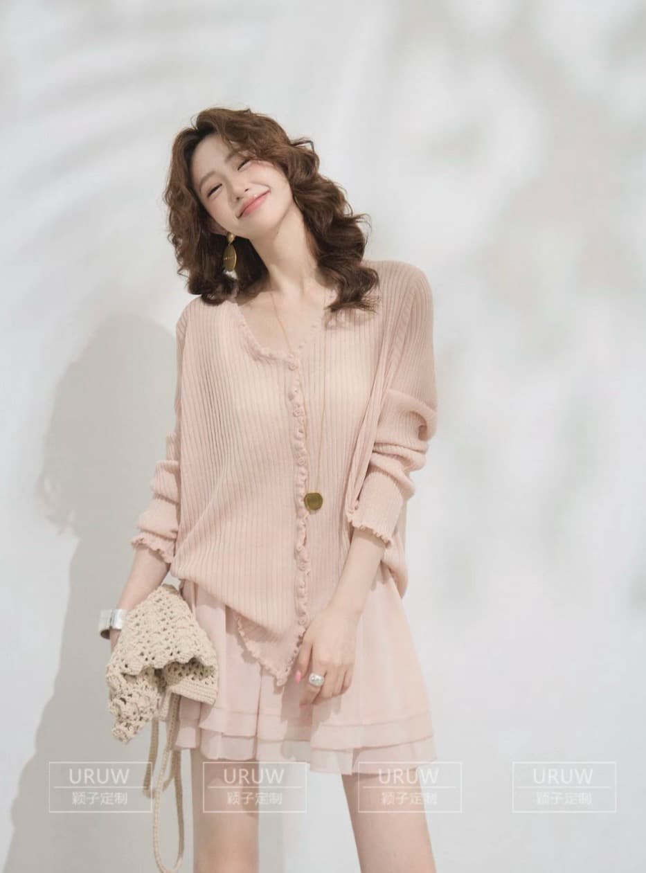 한 부서 부드러운 바람 품격 V넥 니트 자외선 차단 오픈 가디건 여성 여름 Chic 아름다운 에어컨 셔츠 슬림해 보이는 맨위 얇은 상세 이미지 1