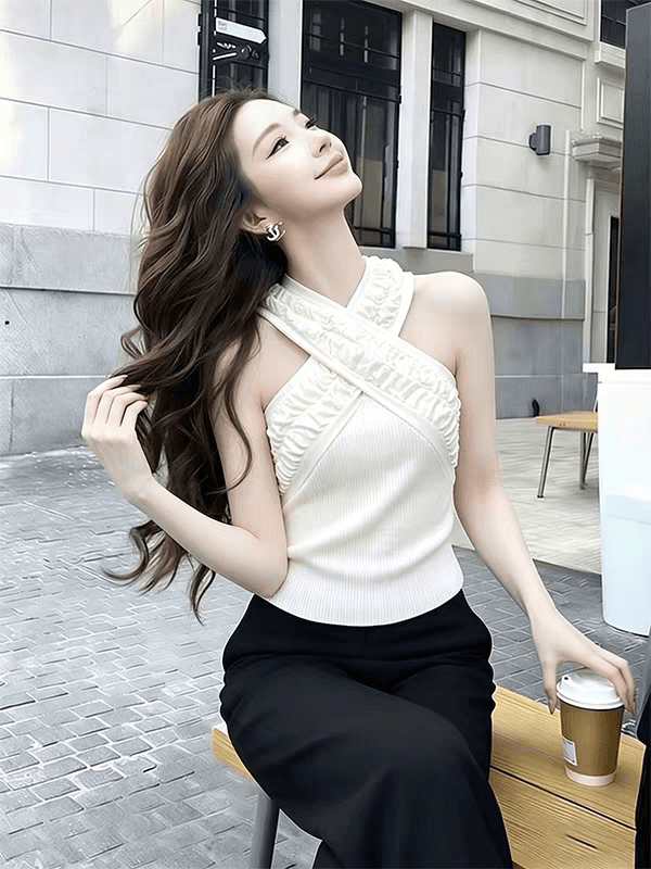 한 부서 작은 대중 디자인 센스 십자가 행침 목 니트 조끼 여자 세련된 외국 가스 몸매 가꾸기 슬림해 보이는 핫걸 바람 맨위 상세 이미지 4