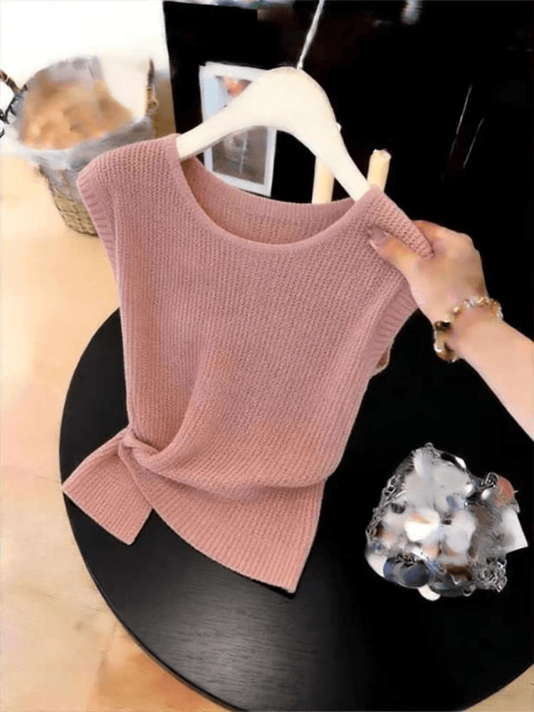 한국 스타일 불규칙 라운드 넥 Feifei 소매 짠 셔츠 여성 여름 빅 사이즈 지방 mm 패션 다용도 외국 가스 반팔 맨위 상세 이미지 1