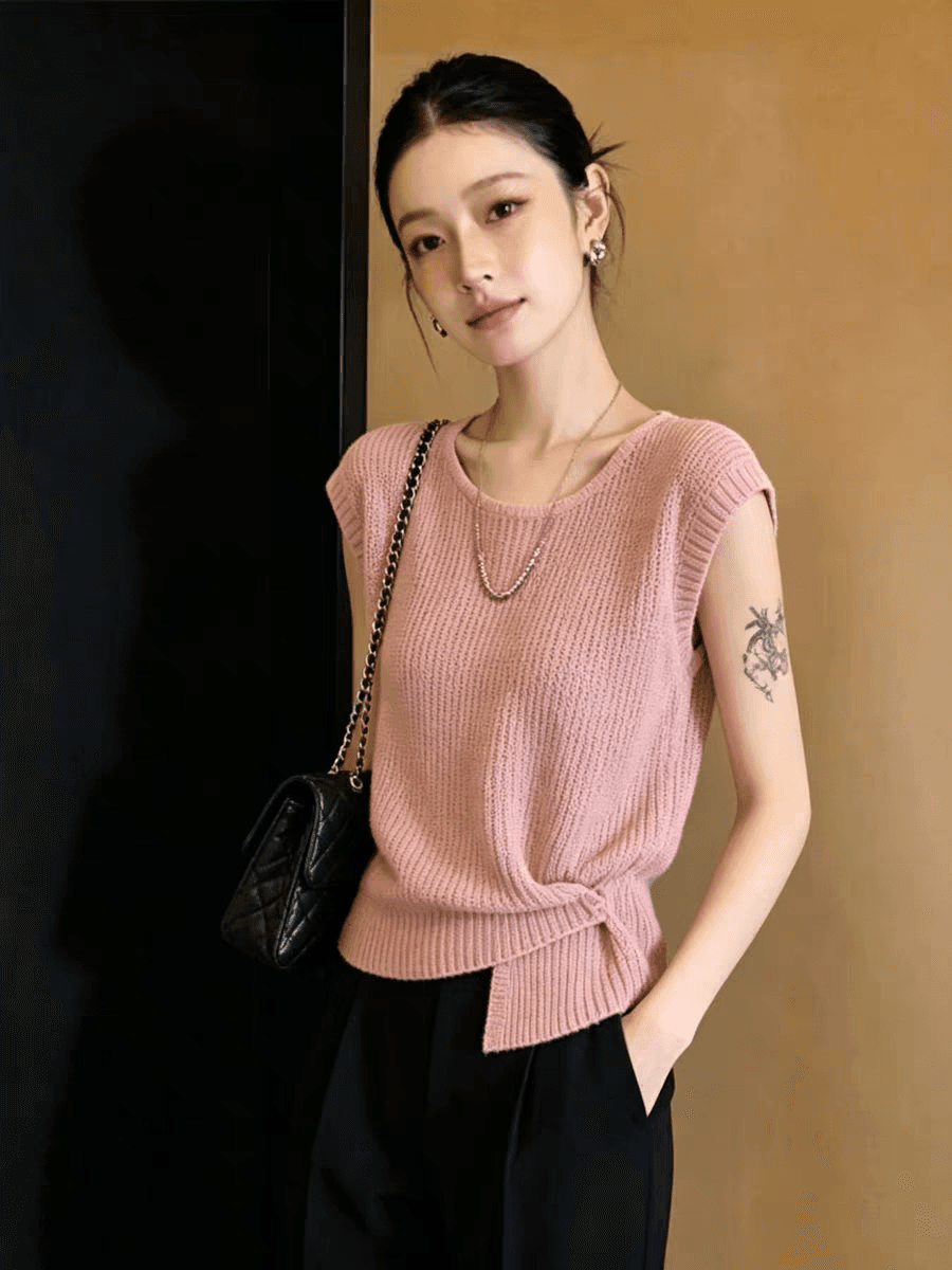 한국 스타일 불규칙 라운드 넥 Feifei 소매 짠 셔츠 여성 여름 빅 사이즈 지방 mm 패션 다용도 외국 가스 반팔 맨위 상세 이미지 3
