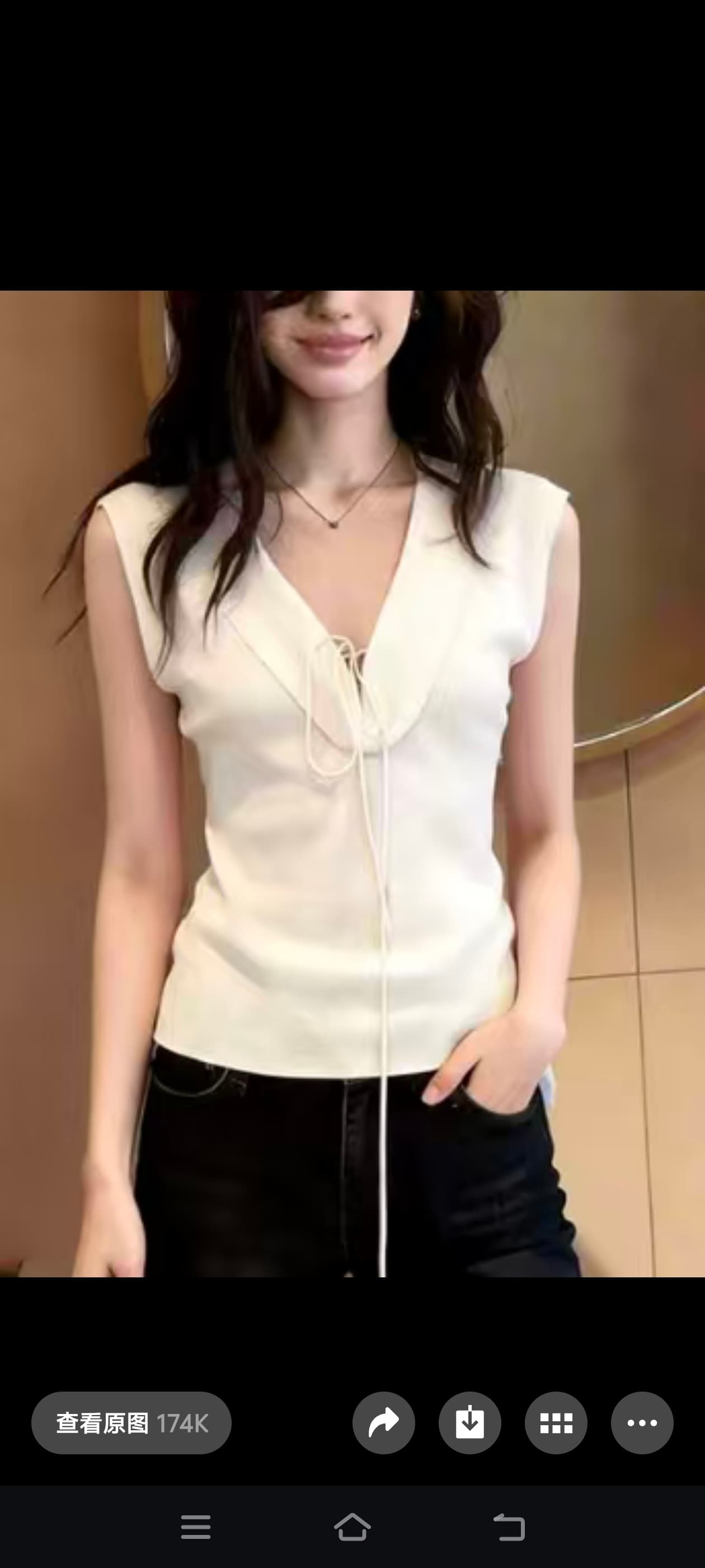 프랑스식 디자인 센스 V넥 레이스업 조끼 여성 여름 작은 대중 패션 품격 민소매 몸매 가꾸기 슬림해 보이는 연령 감소 맨위 상세 이미지 1