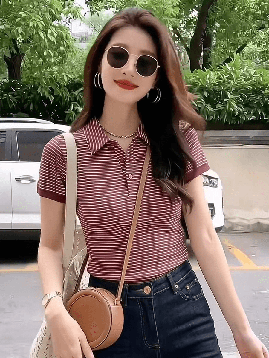 한 부서 패션 품격 폴로 칼라 스트라이프 반팔 티셔츠 2026 여름 새로운 풀오버 외국 가스 맨위 다용도 작은 셔츠 이미지 3