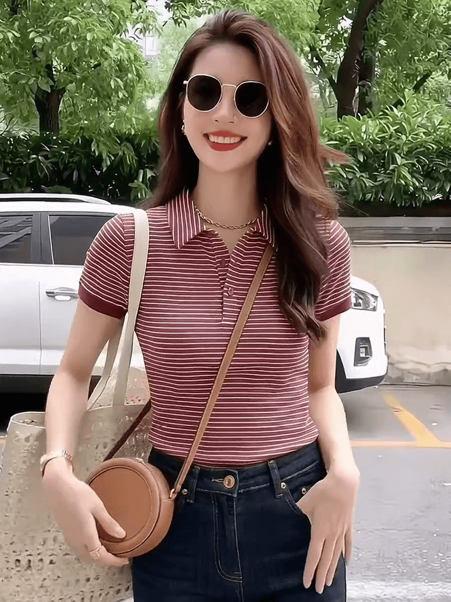 한 부서 패션 품격 폴로 칼라 스트라이프 반팔 티셔츠 2026 여름 새로운 풀오버 외국 가스 맨위 다용도 작은 셔츠 상세 이미지 1