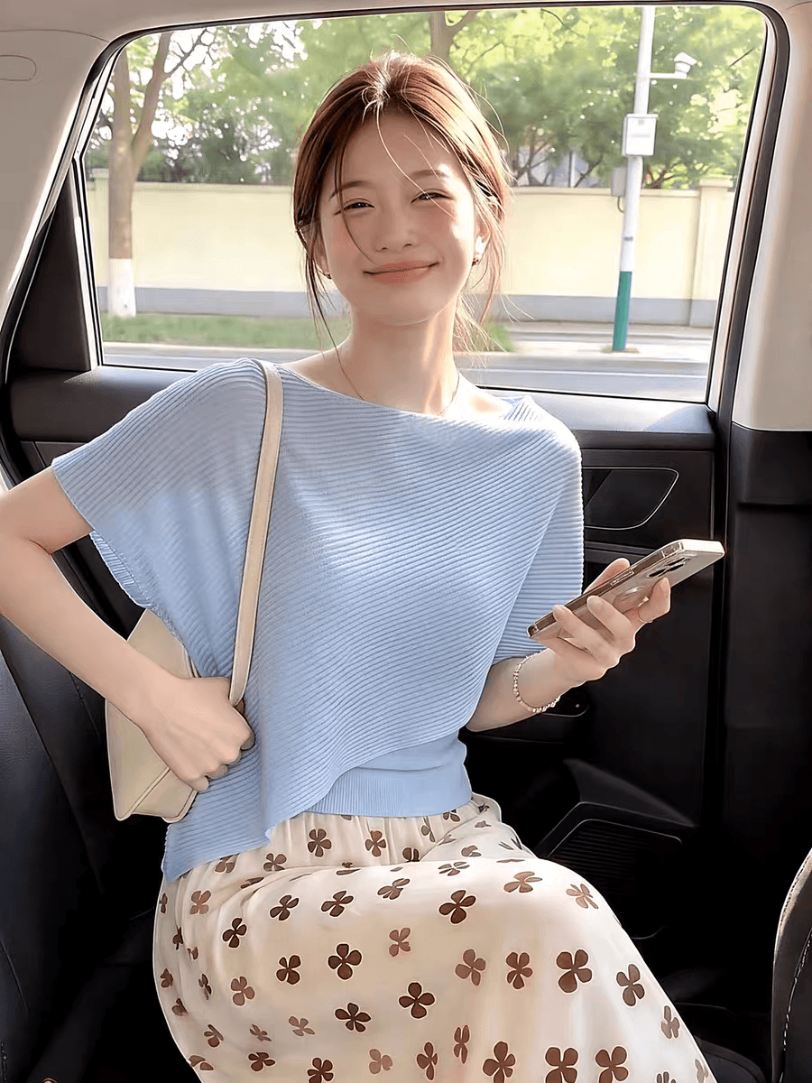 파란색 페이크 레이어드 자외선 차단 니트 스웨터 여성 여름 2026 새로운 얇은 스타일 불규칙 망토 숄 품격 맨위 상세 이미지 1