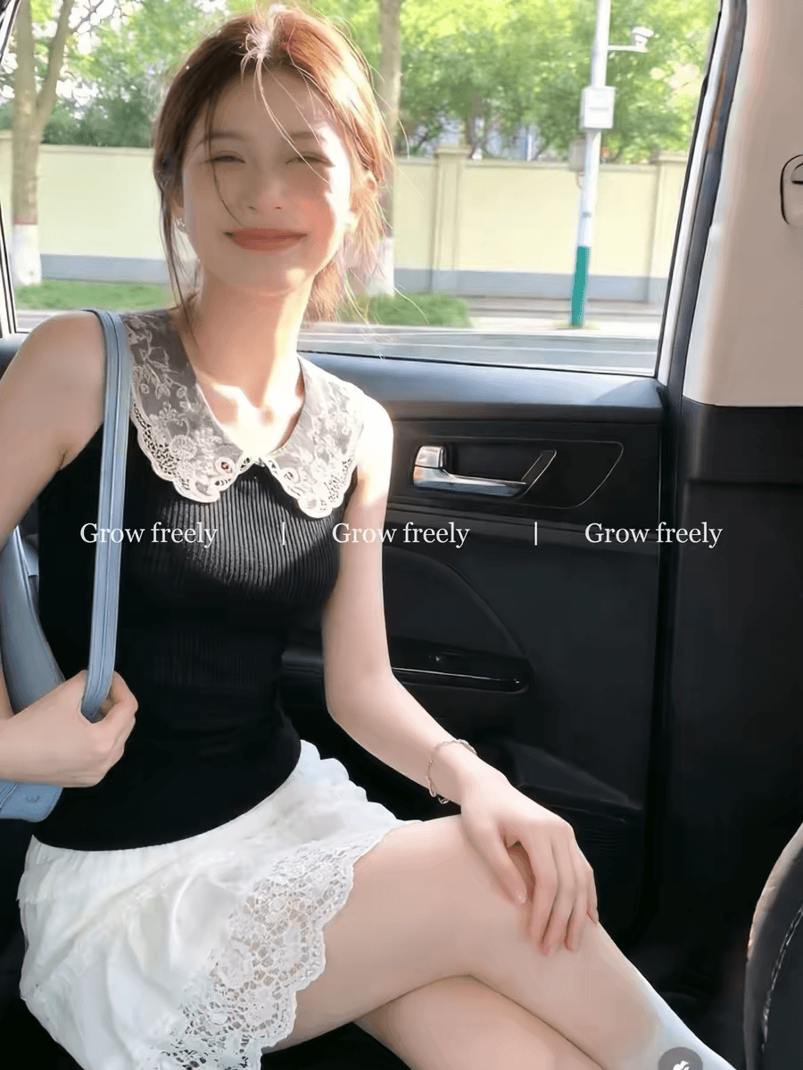 유럽 역 2026 여름 한국 스타일 품격 레이스 자수 베이비 칼라 얇은 스타일 민소매 하프 단추 스트라이프 니트 스웨터 상세 이미지 3