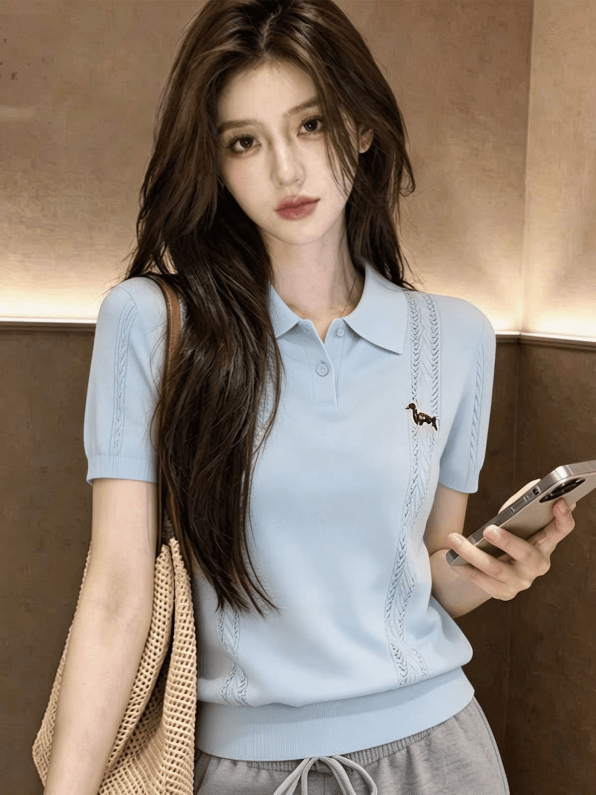 작은 대중 익스트림 제인 강아지 자수 polo 니트 스웨터 여성 여름 폭발 몸매 가꾸기 슬림해 보이는 다용도 품격 반팔 티셔츠