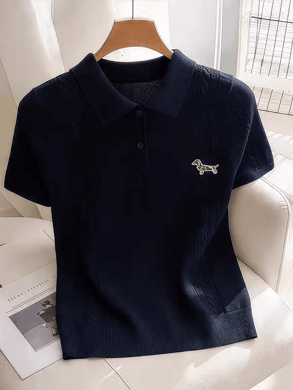 작은 대중 익스트림 제인 강아지 자수 polo 니트 스웨터 여성 여름 폭발 몸매 가꾸기 슬림해 보이는 다용도 품격 반팔 티셔츠 상세 이미지 2