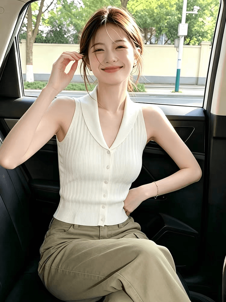 한국 스타일 출퇴근 직장 착용 가져 가라. 니트 행침 목 조끼 여성 여름 새로운 몸매 가꾸기 민소매 오픈 가디건 고급 센스 맨위 이미지 2