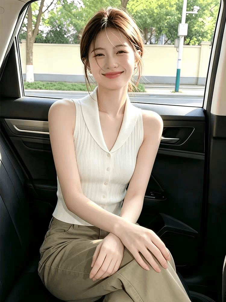 한국 스타일 출퇴근 직장 착용 가져 가라. 니트 행침 목 조끼 여성 여름 새로운 몸매 가꾸기 민소매 오픈 가디건 고급 센스 맨위 이미지 4