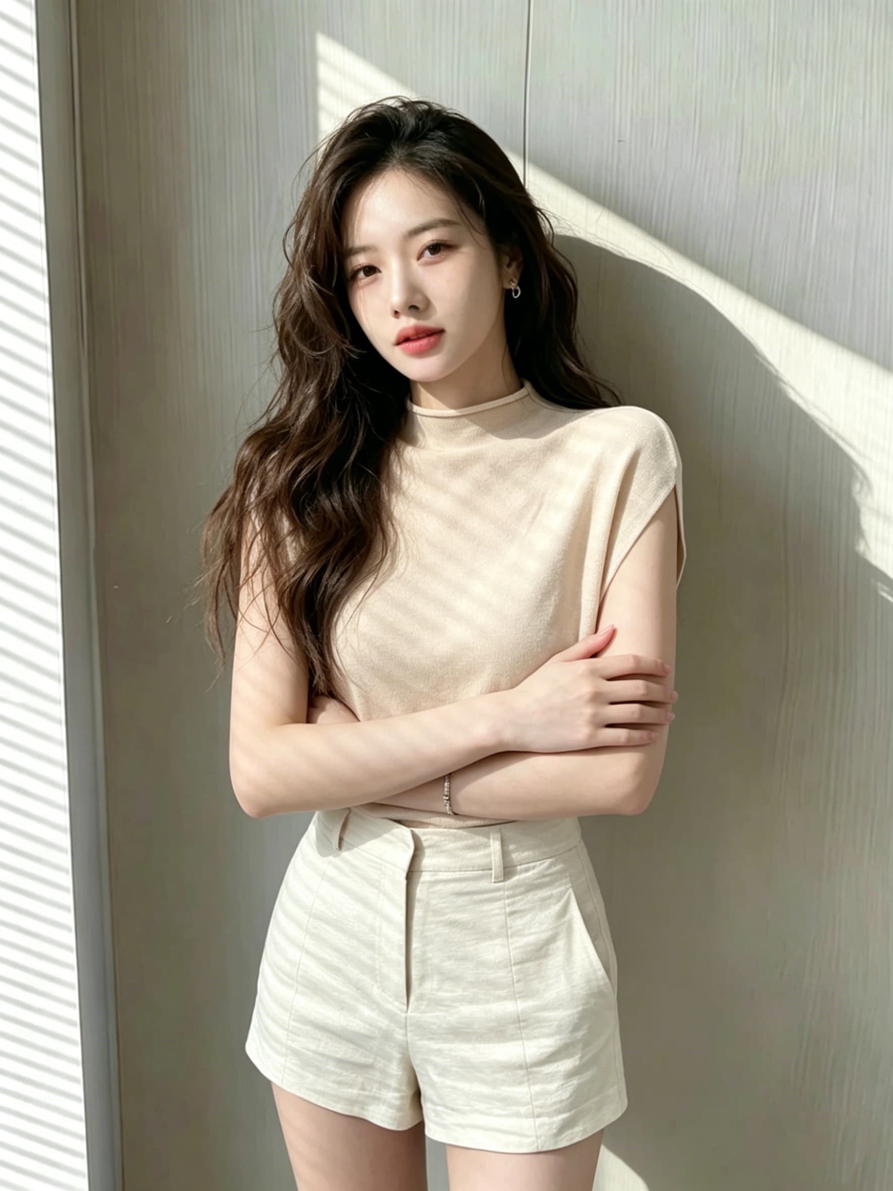 한 부서 미니멀리즘 반하이넥 반팔 니트 스웨터 여성 여름 새로운 루즈핏 패션 다용도 캐주얼 맨위 밀크 티 색상 이미지 2