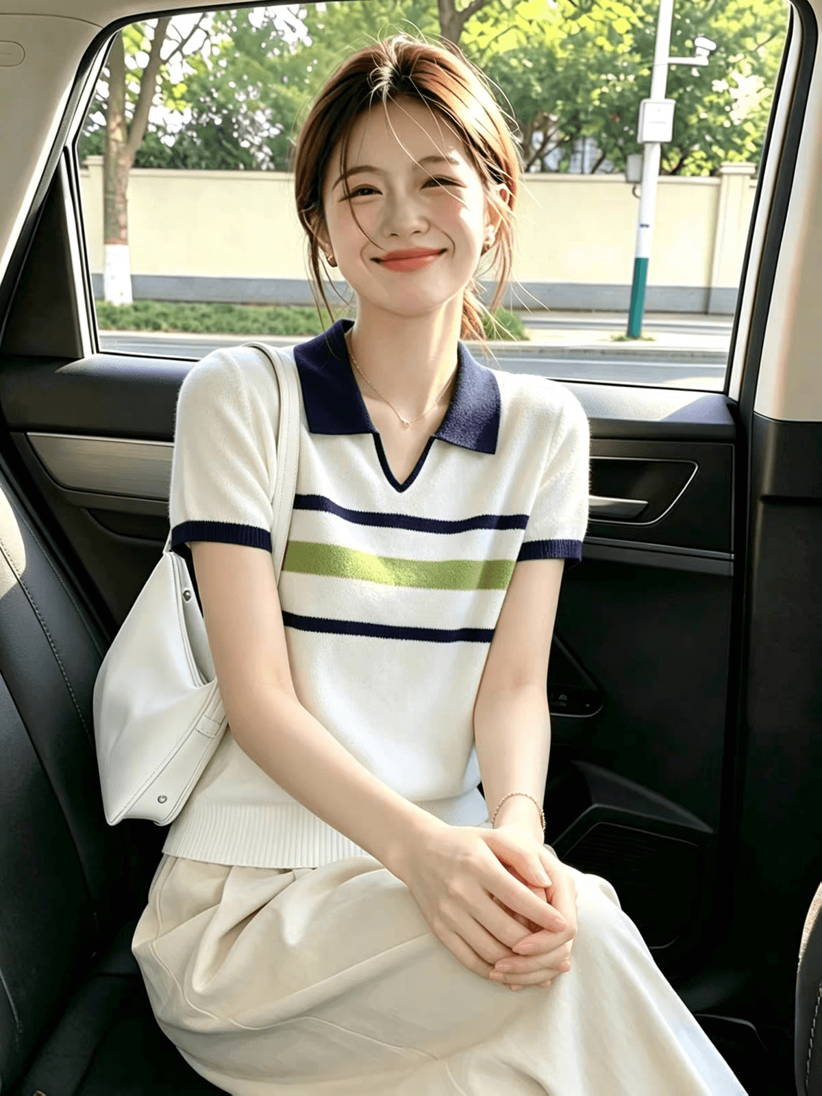 패션 배색 스트라이프 POLO 칼라 반팔 니트 스웨터 여성 2026 여름 지방 mm 루즈핏 다용도 연령 감소 맨위 상세 이미지 2