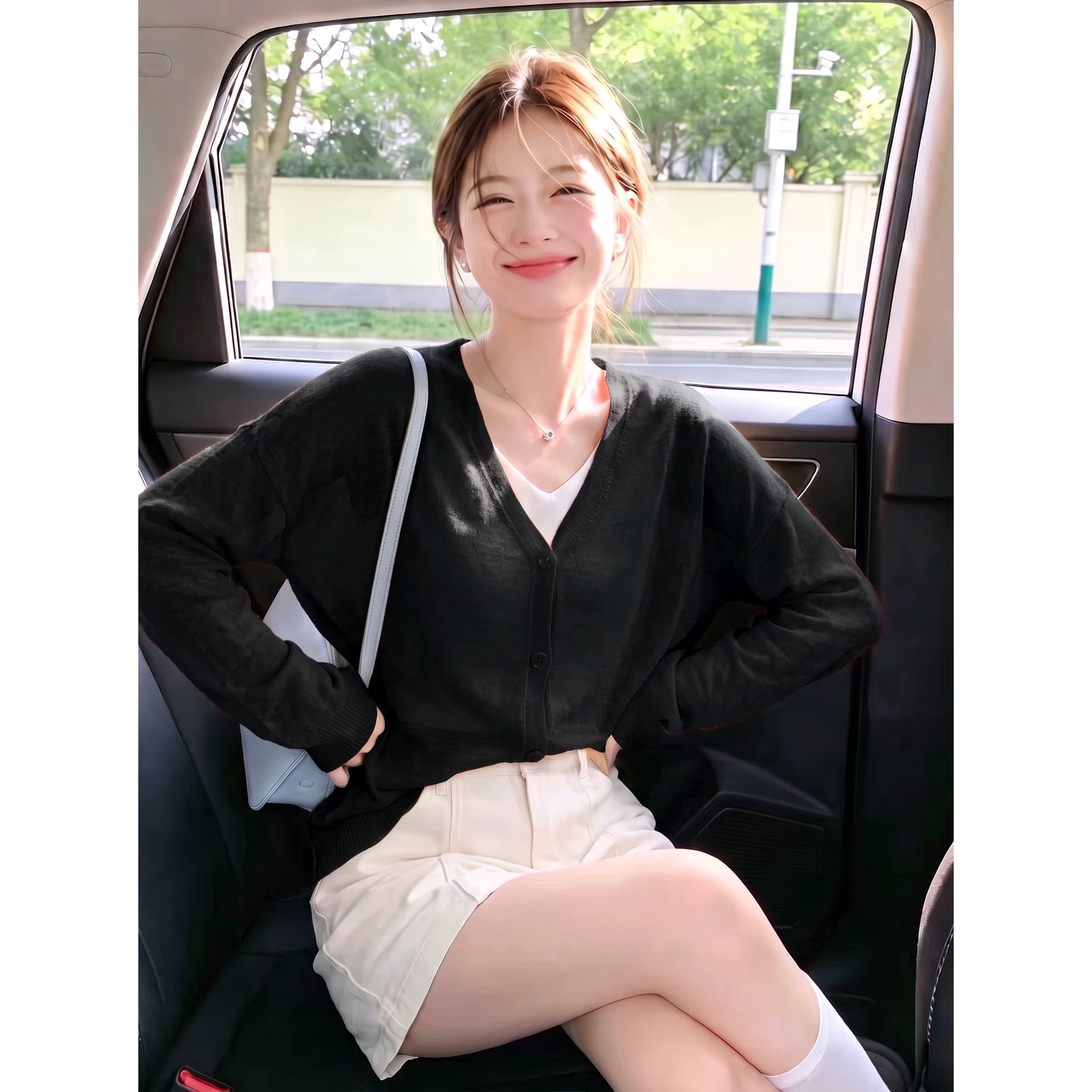 한 부서 부드러운 V넥 얼음 실크 니트 자외선 차단 오픈 가디건 여성 가을 얇은 스타일 외부 가져 가라. 블라우스 Tulle 에어컨 셔츠 숄 이미지 5