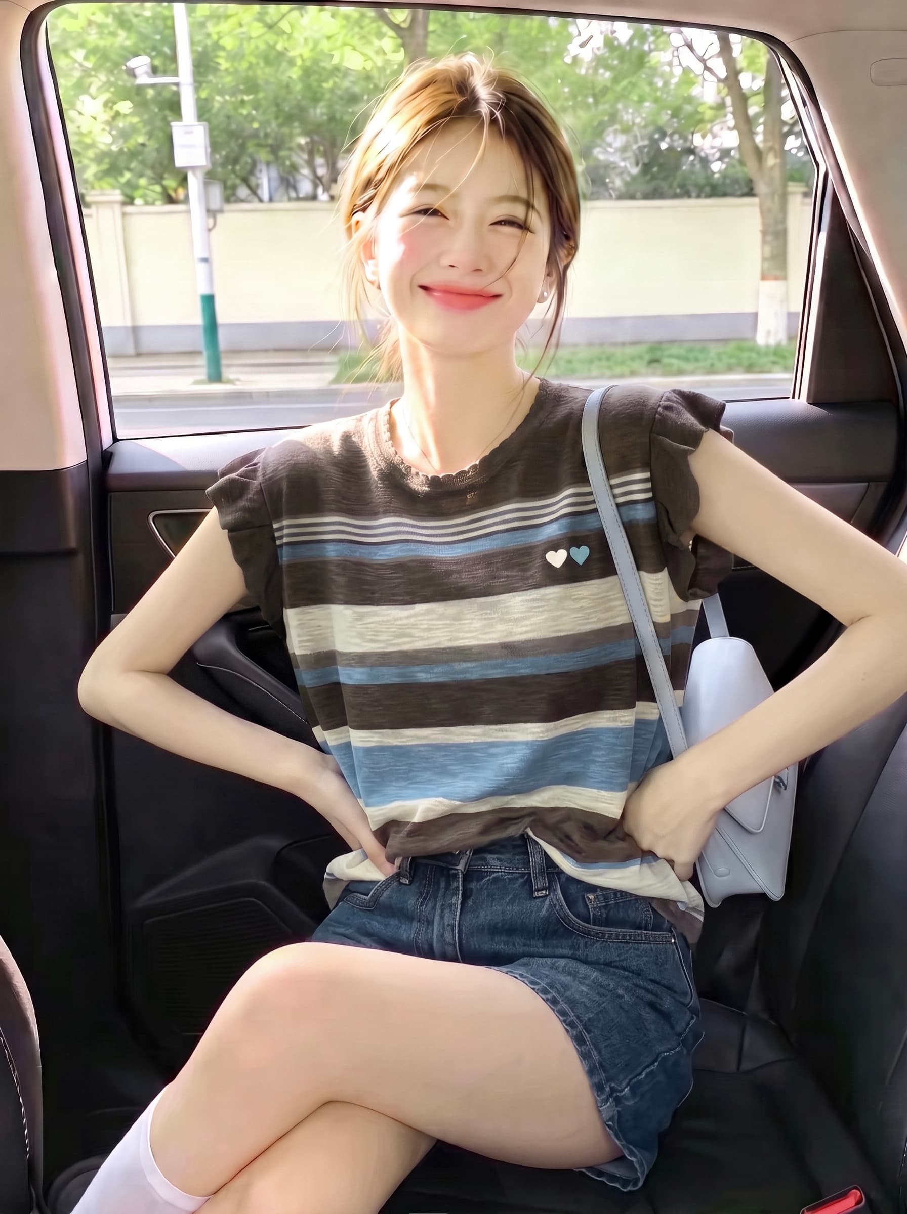 유럽 역 2026 여름 한국 스타일 라운드 넥 프릴 Feifei 소매 풀오버 얇은 스타일 패치워크 색상 스트라이프 얼음 실크 니트 스웨터 이미지 2