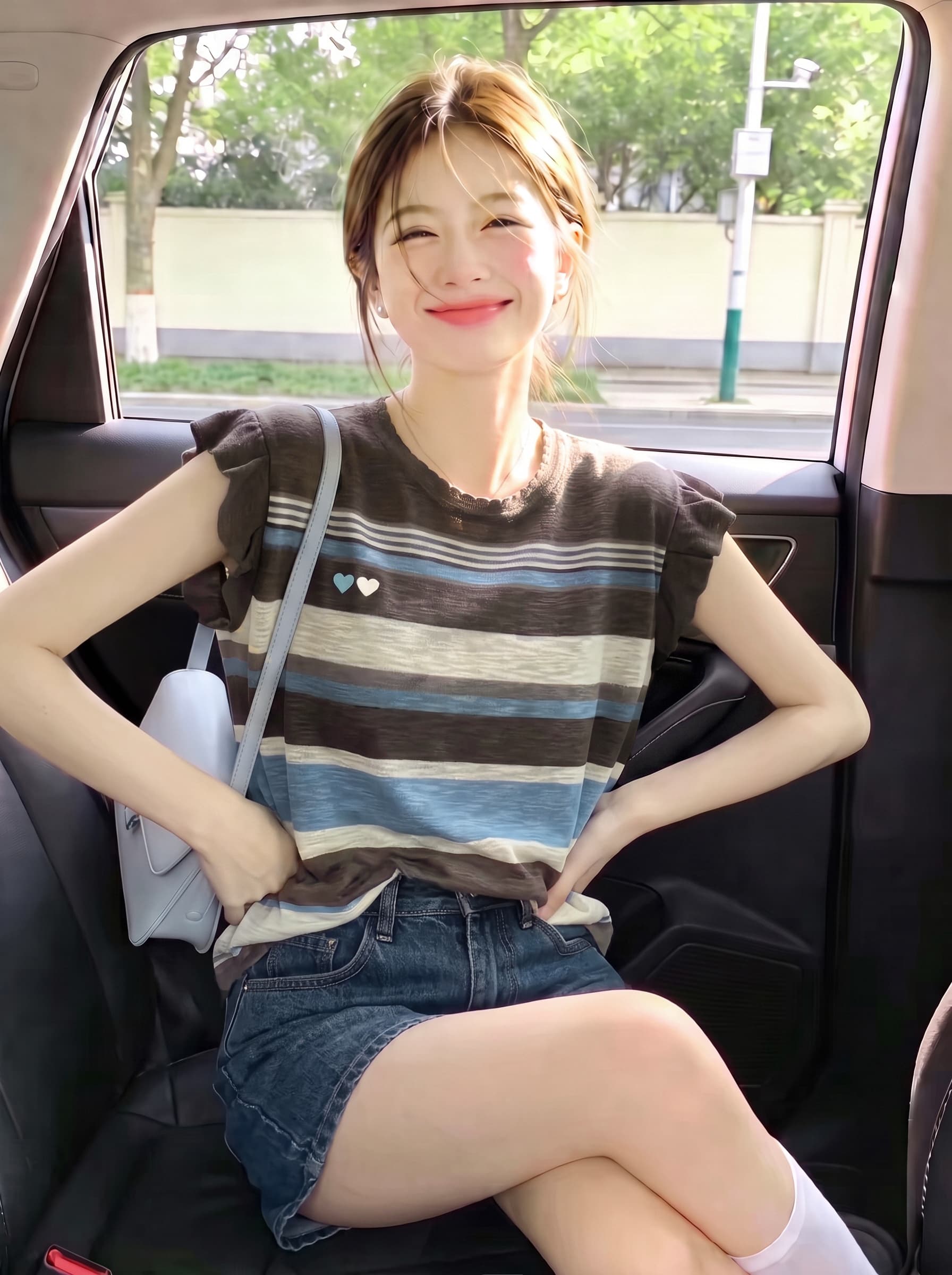 유럽 역 2026 여름 한국 스타일 라운드 넥 프릴 Feifei 소매 풀오버 얇은 스타일 패치워크 색상 스트라이프 얼음 실크 니트 스웨터 상세 이미지 1