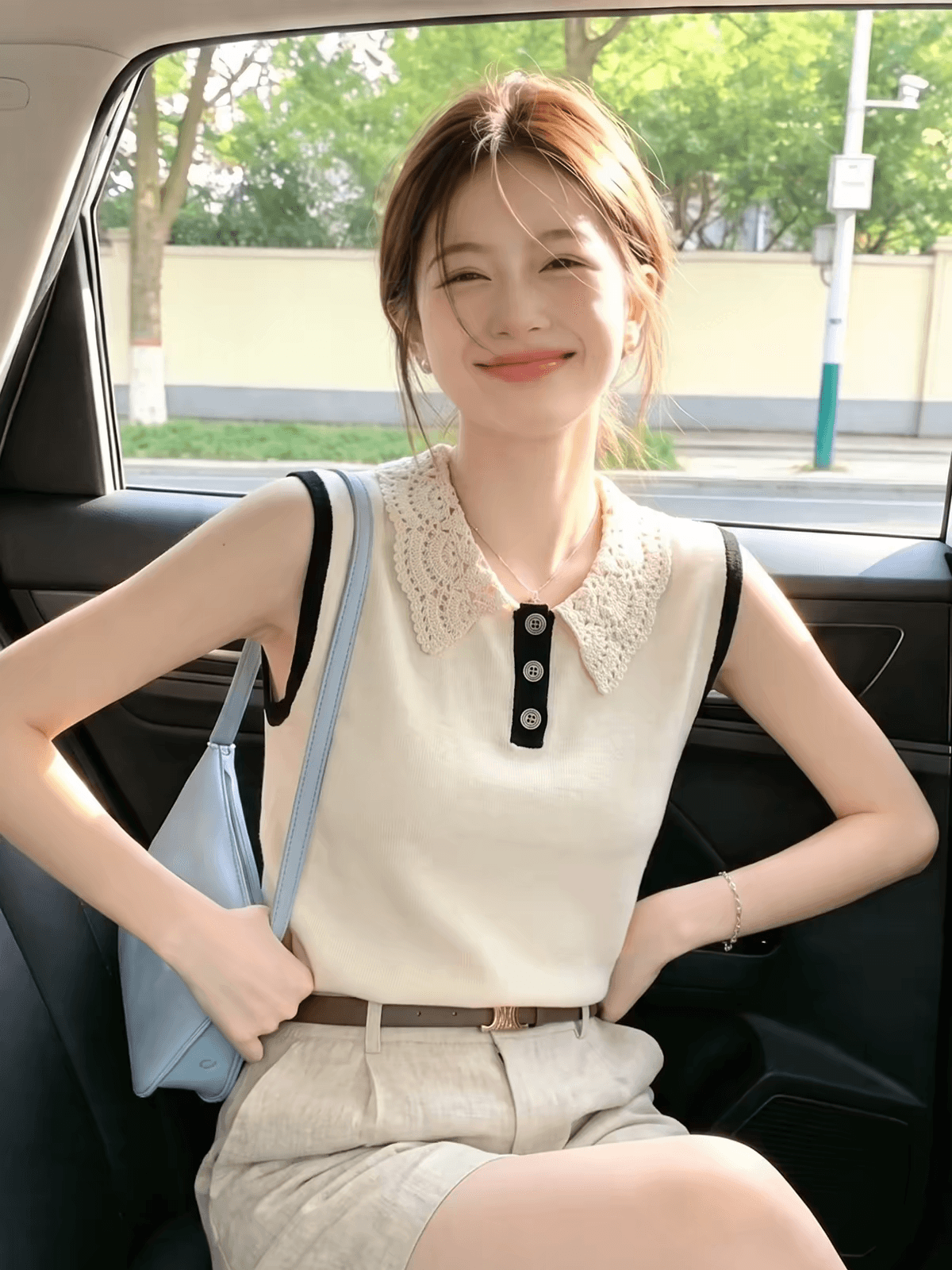 보존 섹션 추천 한 부서 자수 홀로우 아웃 민소매 니트 조끼 여성 여름 새로운 부드러운 바람 다용도 맨위 상세 이미지 2