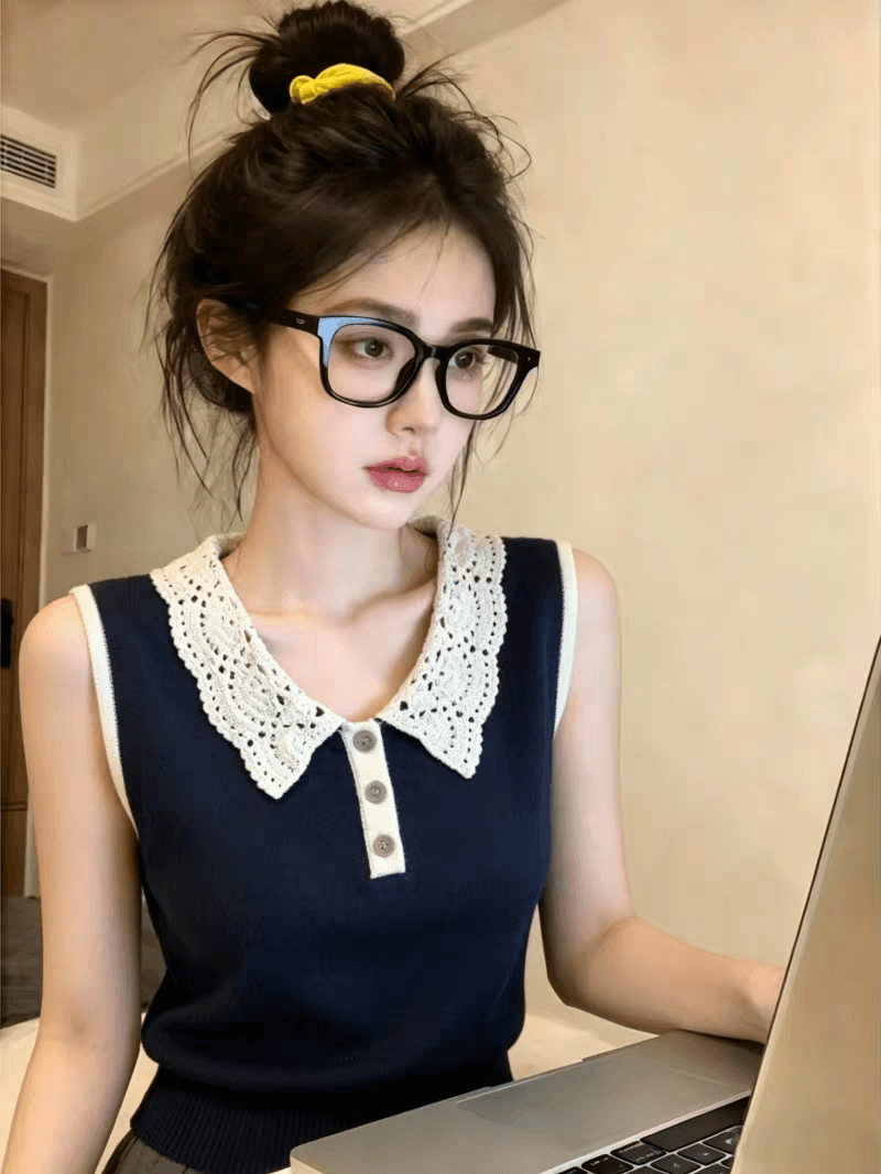 보존 섹션 추천 한 부서 자수 홀로우 아웃 민소매 니트 조끼 여성 여름 새로운 부드러운 바람 다용도 맨위 상세 이미지 5