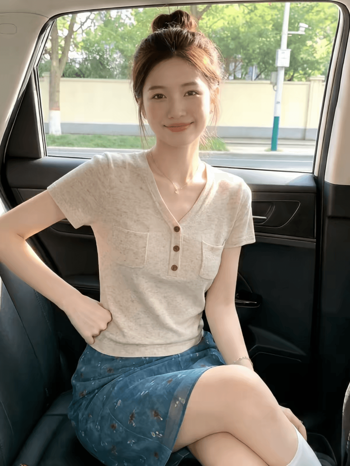 오래된 돈 바람 V넥 반팔 긍정적 인 어깨 티셔츠 여성 여름 빛 사람들 착용 가져 가라. 품격 고급 슬림해 보이는 니트 스웨터 캐주얼 맨위 상세 이미지 1