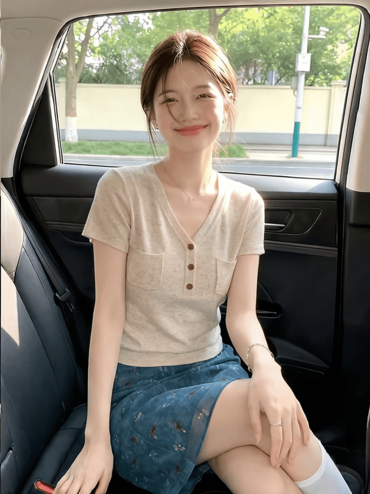 오래된 돈 바람 V넥 반팔 긍정적 인 어깨 티셔츠 여성 여름 빛 사람들 착용 가져 가라. 품격 고급 슬림해 보이는 니트 스웨터 캐주얼 맨위 상세 이미지 2