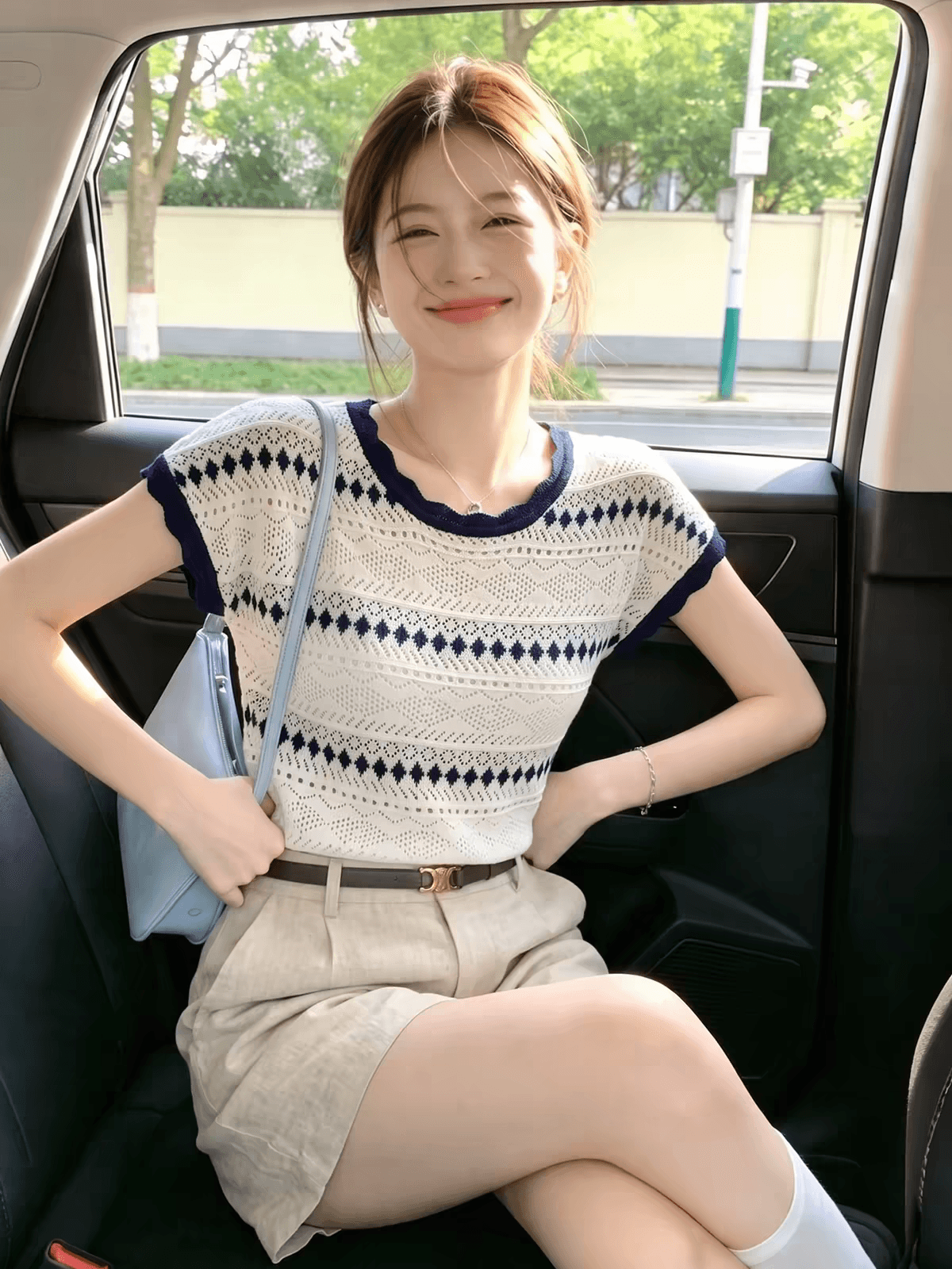 패션 고유 한 디자인 센스 배색 링 그리드 스트라이프 반팔 티셔츠 여성 Chic 그레이트 봐라. 레이스 홀로우 아웃 맨위 여름