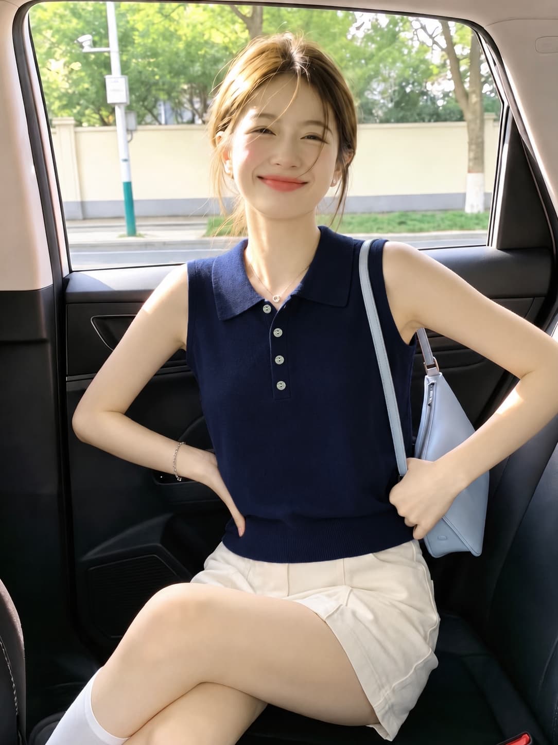 한국 스타일 루즈핏 슬림해 보이는 다용도 민소매 니트 조끼 여성 여름 새로운 POLO 칼라 캐주얼 미니멀리즘 베스트 맨위 상세 이미지 2