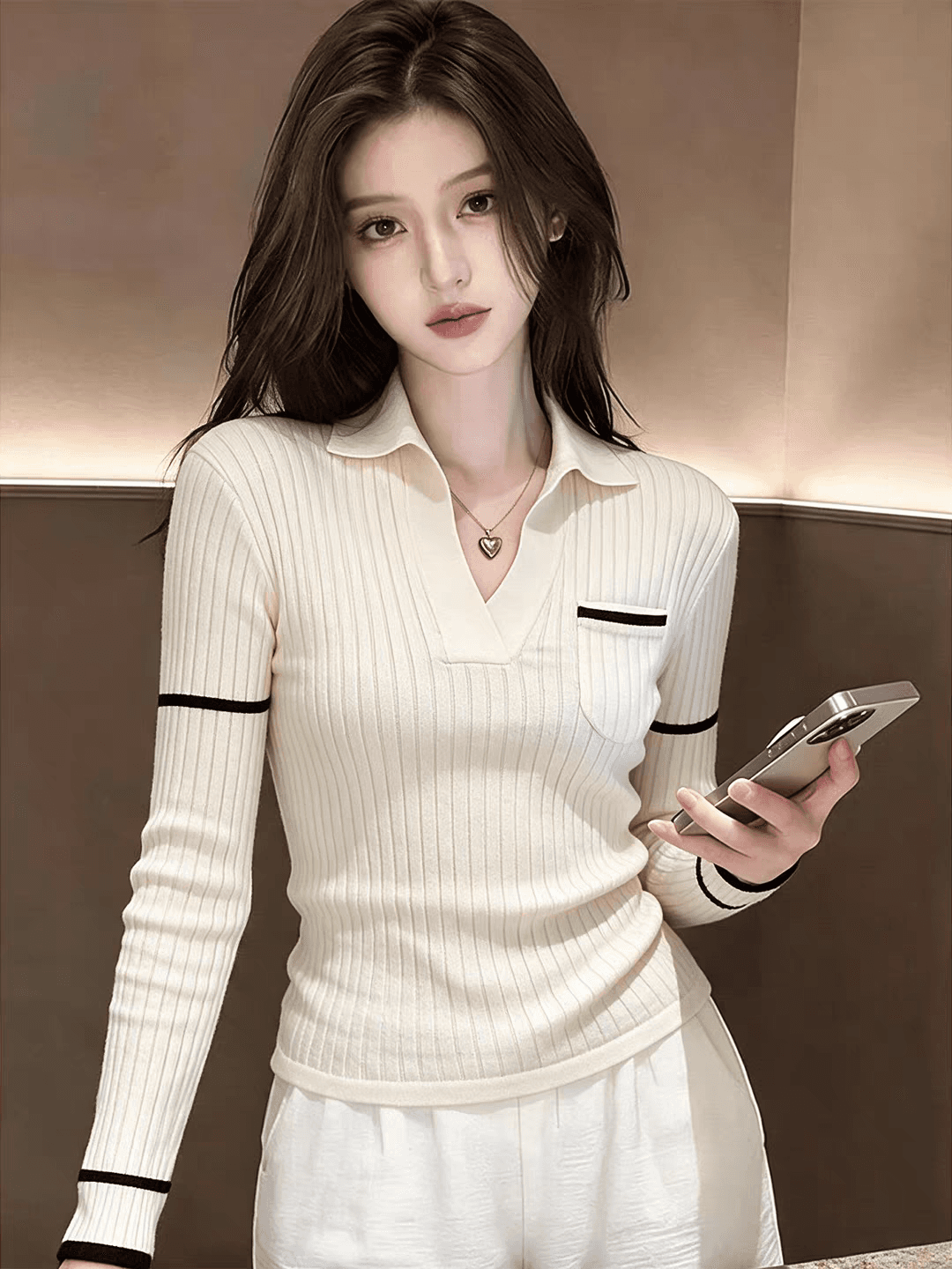 작은 샤넬 스타일 POLO 칼라 긴팔 니트 기본 셔츠 여성 가을 의상 지방 mm 몸매 가꾸기 부드러운 찹쌀 스웨터 인사이드 잡아라. 의류