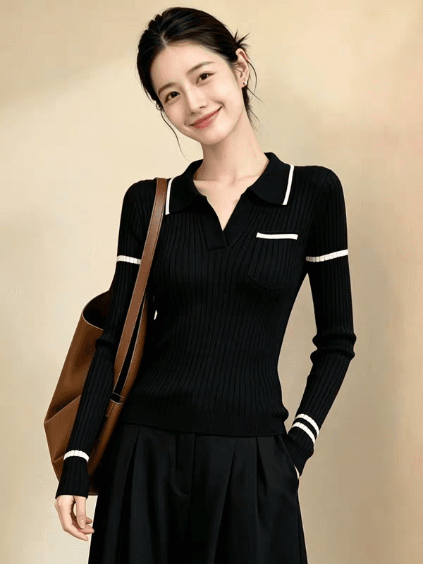 작은 샤넬 스타일 POLO 칼라 긴팔 니트 기본 셔츠 여성 가을 의상 지방 mm 몸매 가꾸기 부드러운 찹쌀 스웨터 인사이드 잡아라. 의류 이미지 4