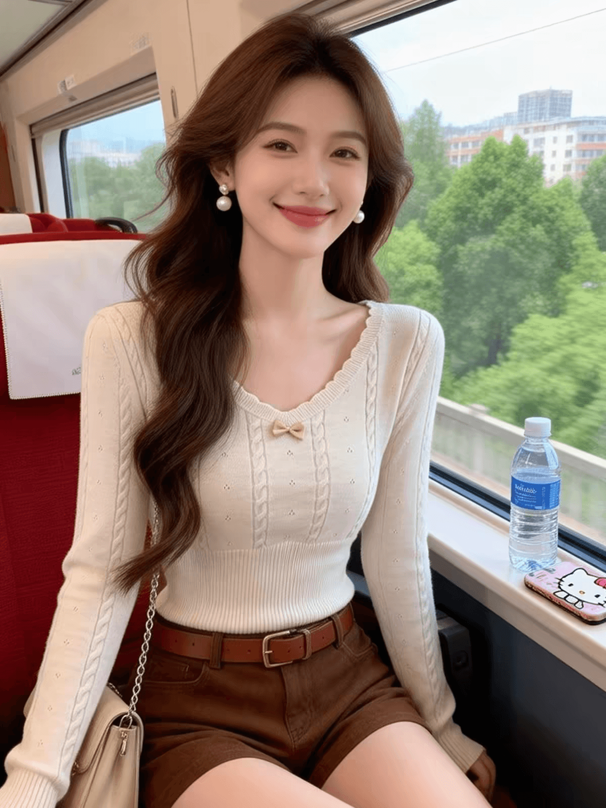 달콤한 핫걸 레이스 V넥 허리 수축 만나는 맨위 여성 가을 겨울 봄 드레스 나비 매듭 연령 감소 니트 스웨터 스웨터 인사이드 가져 가라. 상세 이미지 2