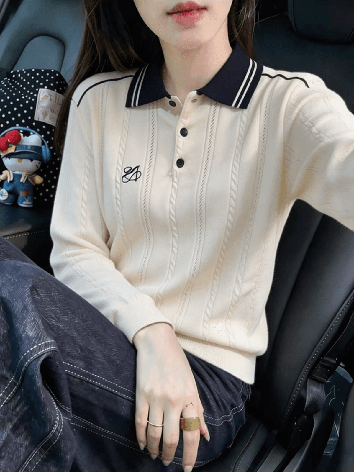 배색 POLO 칼라 트위스트 무늬 니트 스웨터 스웨터 여자 가을 겨울 새로운 캐주얼 긴팔 루즈핏 슬림해 보이는 다용도 맨위 상세 이미지 3