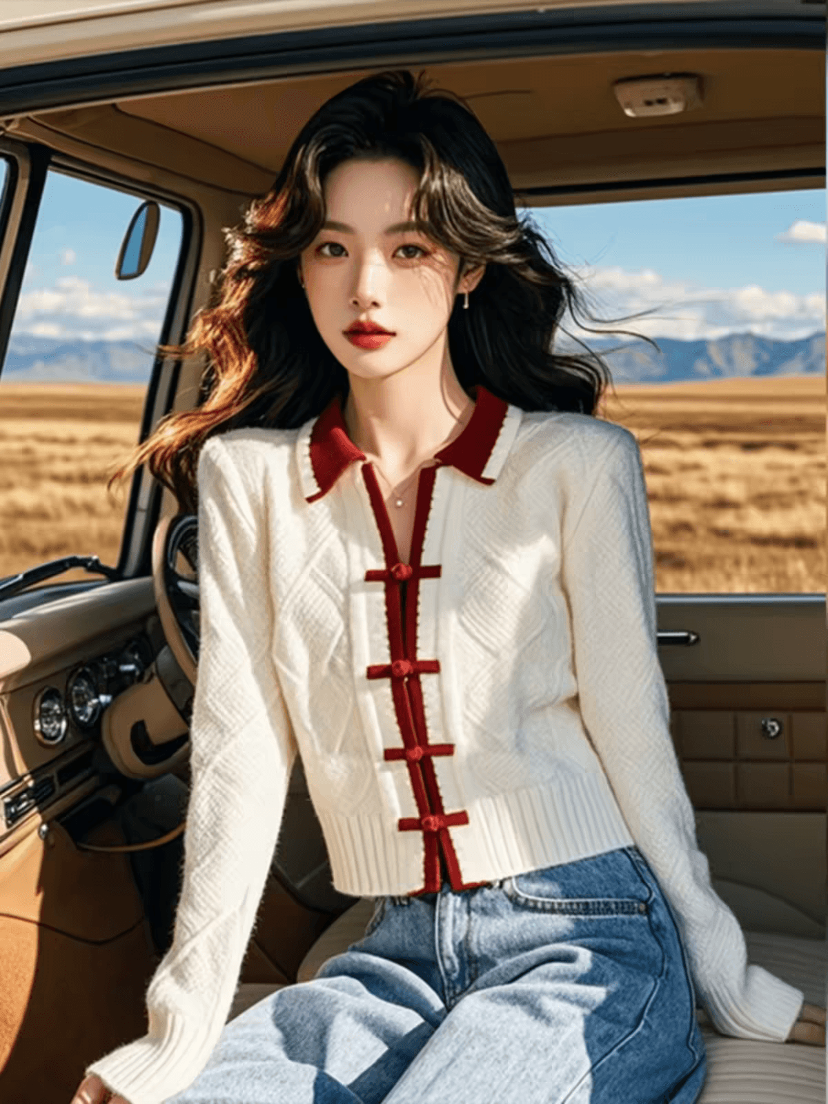 새로운 중식 국풍 패치워크 색상 니트 스웨터 스웨터 여자 2026 새로운 초기 가을 고급 센스 슈퍼 잘 생긴 맨위 이미지 2