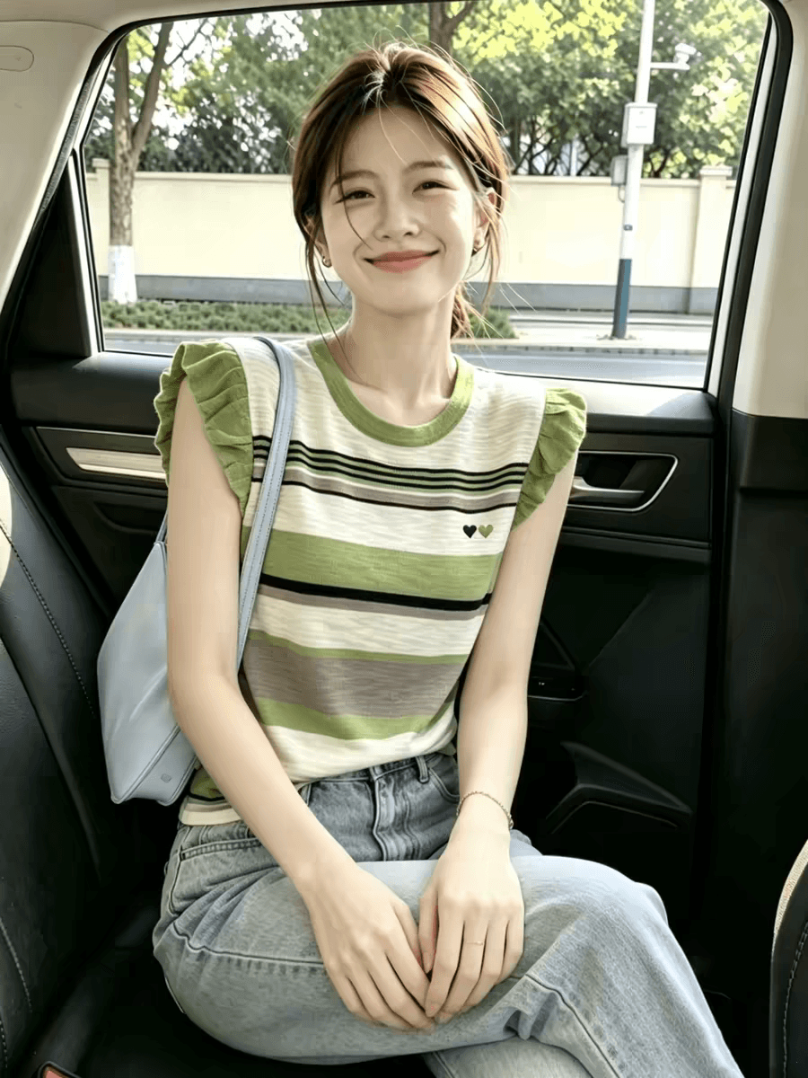 한 부서 부드러운 바람 배색 스트라이프 Feifei 소매 짠 셔츠 여성 고유 한 아름다운 2026 여름 다용도 아름다운 맨위 이미지 3