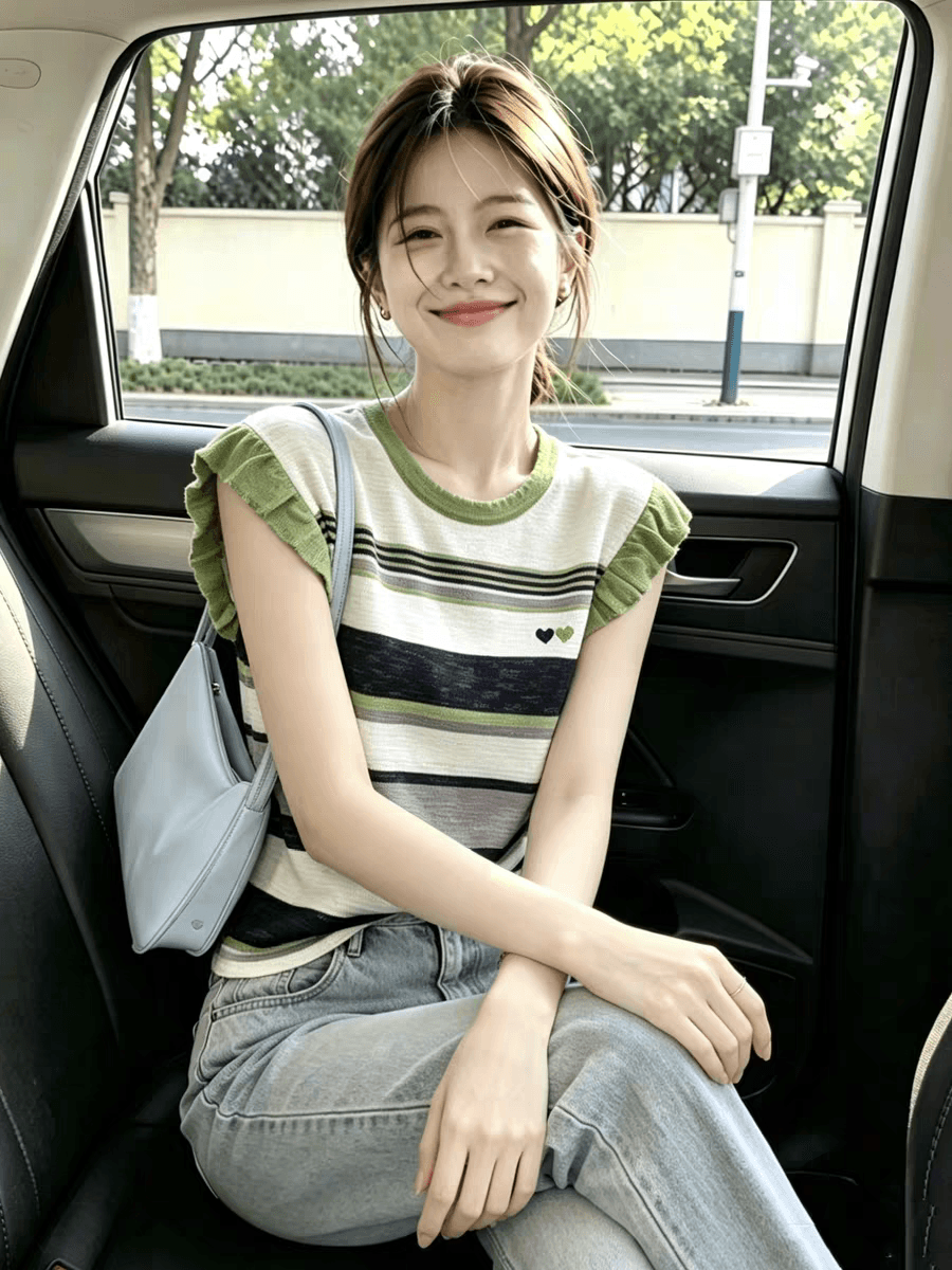 한 부서 부드러운 바람 배색 스트라이프 Feifei 소매 짠 셔츠 여성 고유 한 아름다운 2026 여름 다용도 아름다운 맨위 상세 이미지 4