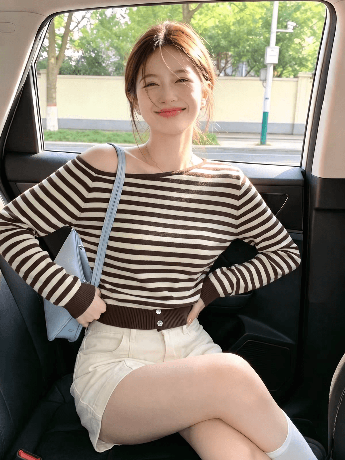 불규칙 비스듬한 어깨 스트라이프 니트 스웨터 여성 가을 순수한 욕망 핫걸 오프숄더 맨위 디자인 센스 기본 셔츠 인사이드 가져 가라.
