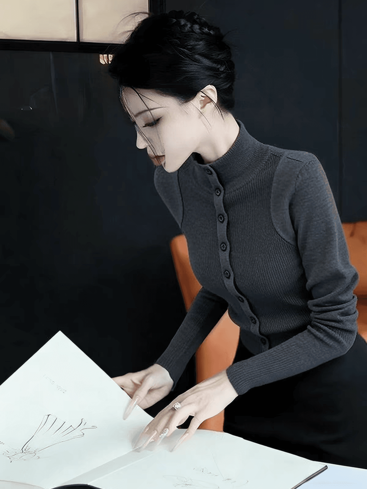 고급 센스 어두운 회색 터틀넥 스웨터 여성 초 겨울 인사이드 가져 가라. 쇼트 스타일 슈퍼 잘 생긴 니트 스웨터 꼬집기 허리 만나는 맨위 이미지 3