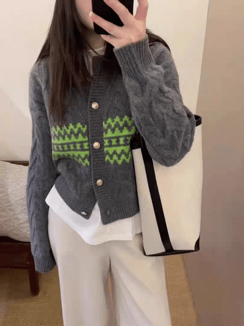 가을 겨울 레트로 배색 셔츠 긴팔 외부 가져 가라. 오픈 가디건 여성 트위스트 꽃 두꺼운 양모 니트 재킷 맨위 이미지 3