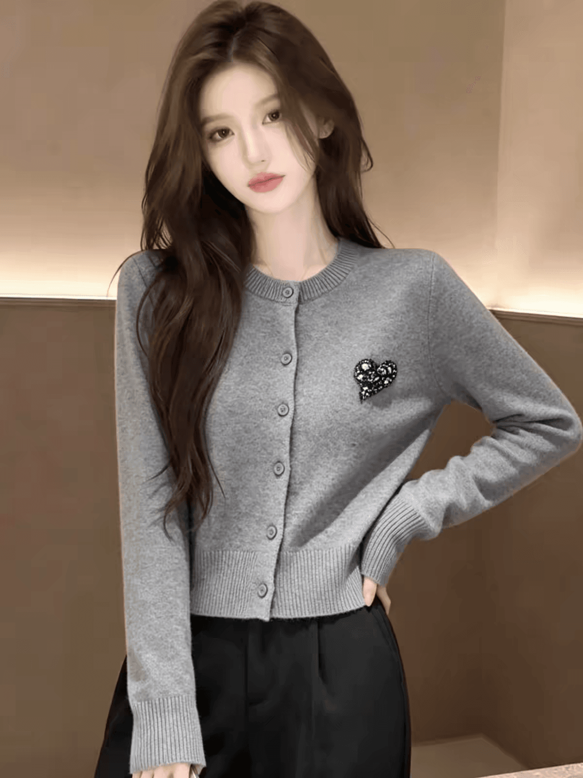 양모 산양 캐시미어 가을 겨울 새로운 무거운 작업 하트 못 훈련 높음 질감 니트 스웨터 스웨터 오픈 가디건 여성 코트