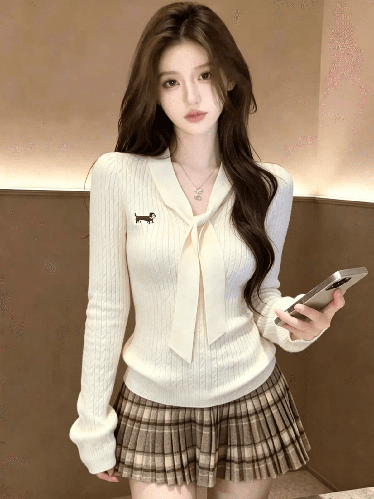 miu 부서 오래된 돈 바람 꽈배기 자수 V넥 긴팔 니트 스웨터 여성 가을 앤디 플러시 인사이드 가져 가라. 예쁜 스웨터 맨위 이미지 3