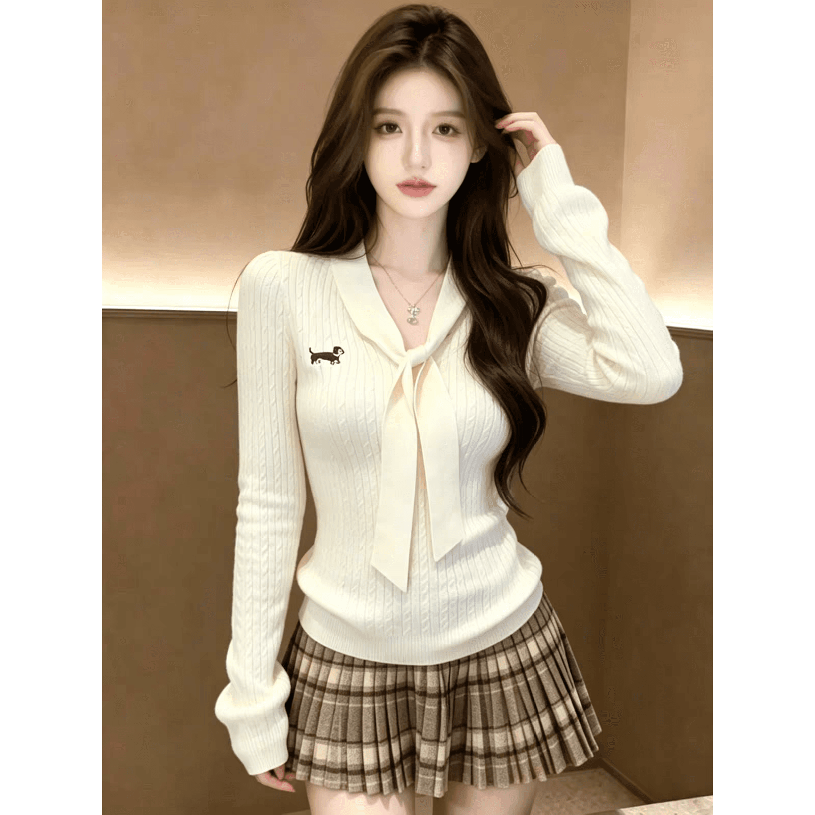 miu 부서 오래된 돈 바람 꽈배기 자수 V넥 긴팔 니트 스웨터 여성 가을 앤디 플러시 인사이드 가져 가라. 예쁜 스웨터 맨위 이미지 5