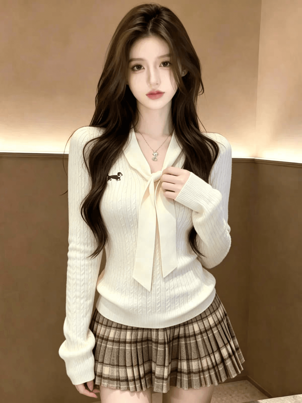 miu 부서 오래된 돈 바람 꽈배기 자수 V넥 긴팔 니트 스웨터 여성 가을 앤디 플러시 인사이드 가져 가라. 예쁜 스웨터 맨위 상세 이미지 4