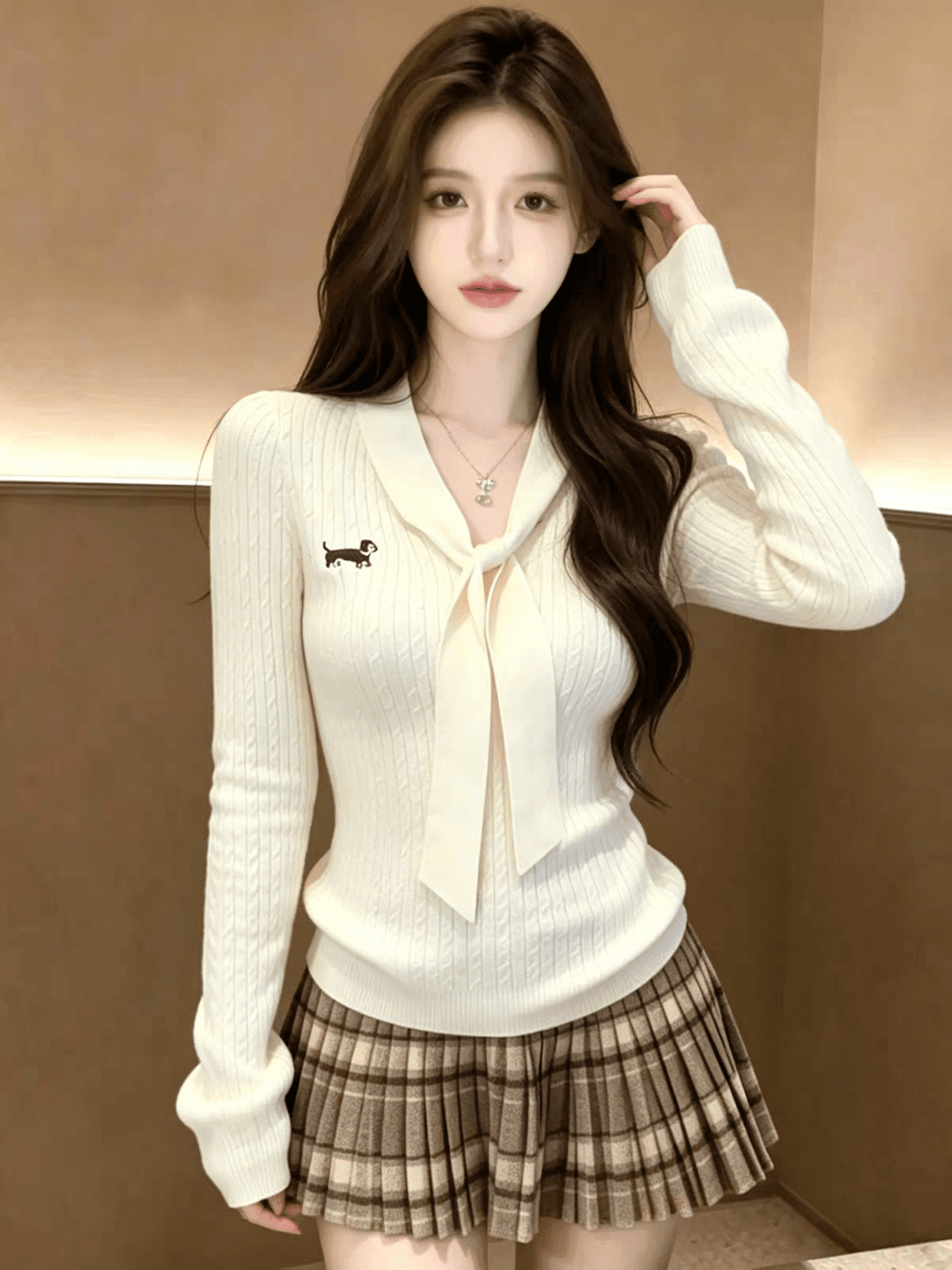 miu 부서 오래된 돈 바람 꽈배기 자수 V넥 긴팔 니트 스웨터 여성 가을 앤디 플러시 인사이드 가져 가라. 예쁜 스웨터 맨위 이미지 3