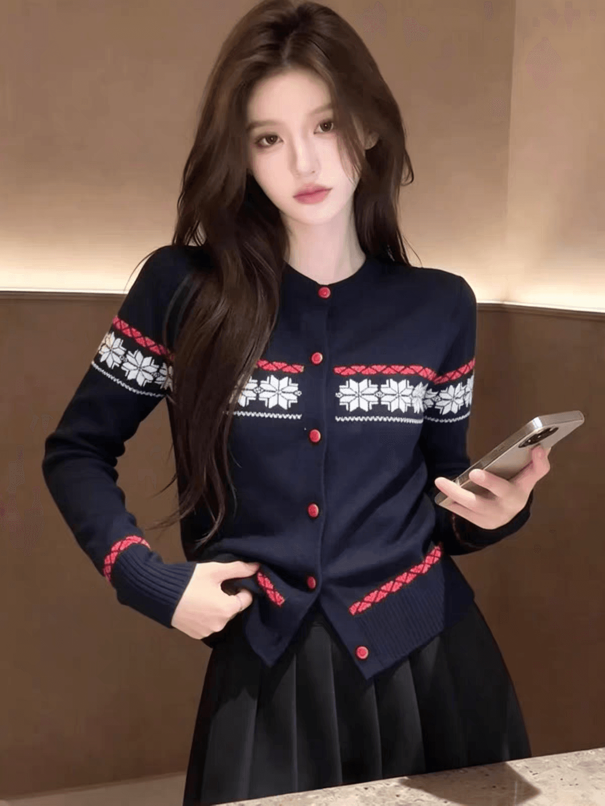 가을철 착용 가져 가라. 프린트 니트 스웨터 긴팔 여성 의류 2026 새로운 디자인 센스 패션 외국 가스 니트 오픈 가디건 맨위 상세 이미지 1