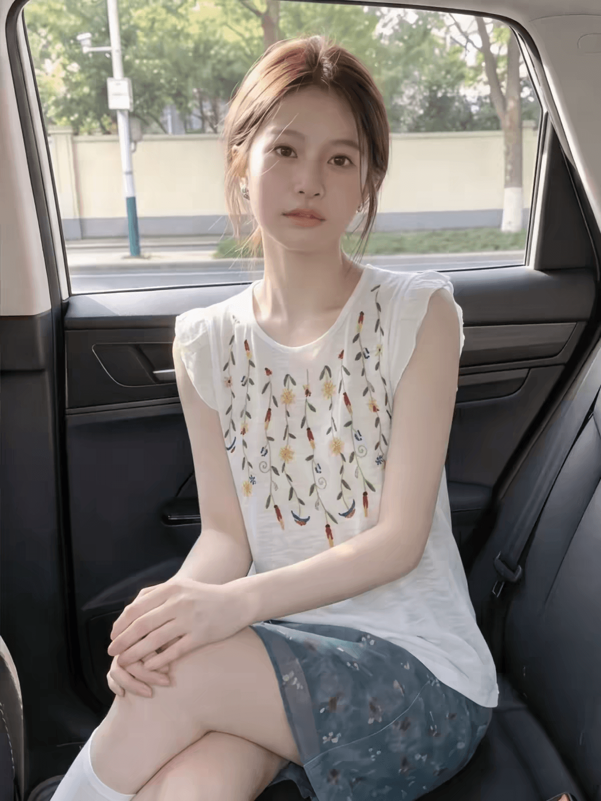 달콤함 연령 감소 자수 꽃무늬 Feifei 소매 맨위 여성 여름 얇은 스타일 루즈핏 슬림해 보이는 민소매 오프숄더 얼음 실크 니트 스웨터 상세 이미지 3