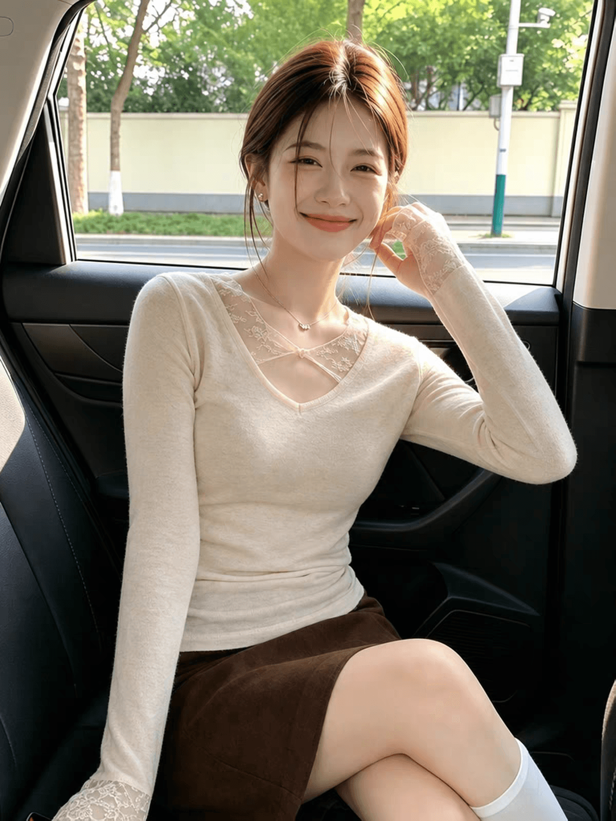레이스 허리 수축 긴팔 니트 스웨터 여성 가을 프랑스식 몸매 가꾸기 슬림해 보이는 출퇴근 디자인 센스 작은 대중 맨위 상세 이미지 2