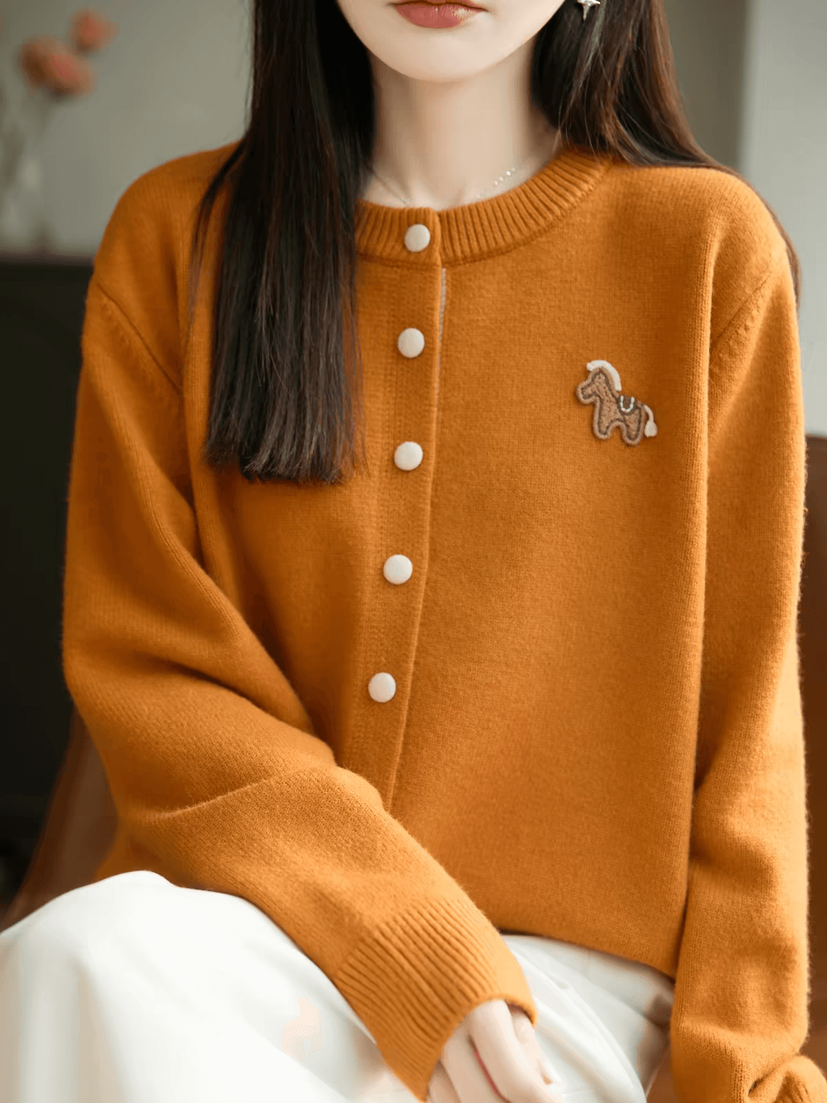 2026 새로운 작은 말 자수 단추 니트 오픈 가디건 여성 코트 봄 가을 빅 사이즈 여성 의류 맨위 가을 겨울 스웨터 상세 이미지 1