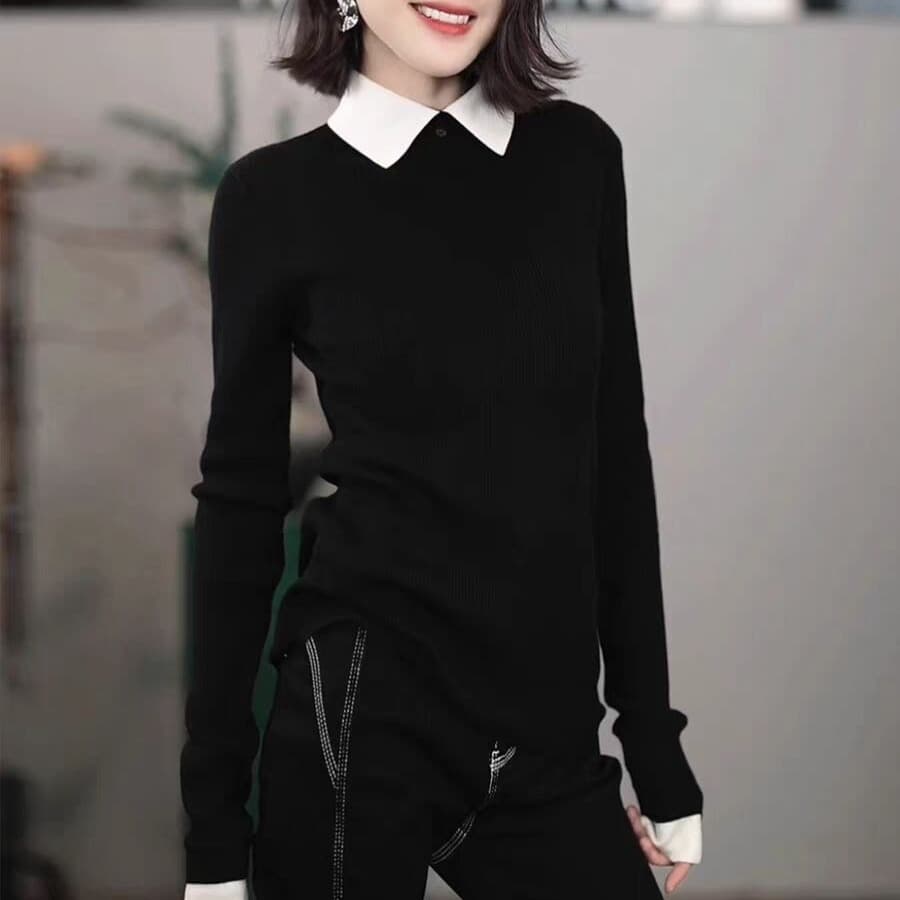 용해 절묘한 개성 rongrong 양 양모 혼합 POLO 칼라 캐주얼 빛 비즈니스 바람 니트 스웨터 b0