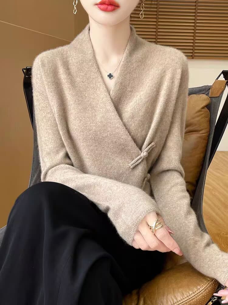 실사 가을 겨울 새로운 십자가 칼라 품격 단추 풀오버 긴팔 니트 양모 스웨터 만나는 상세 이미지 1